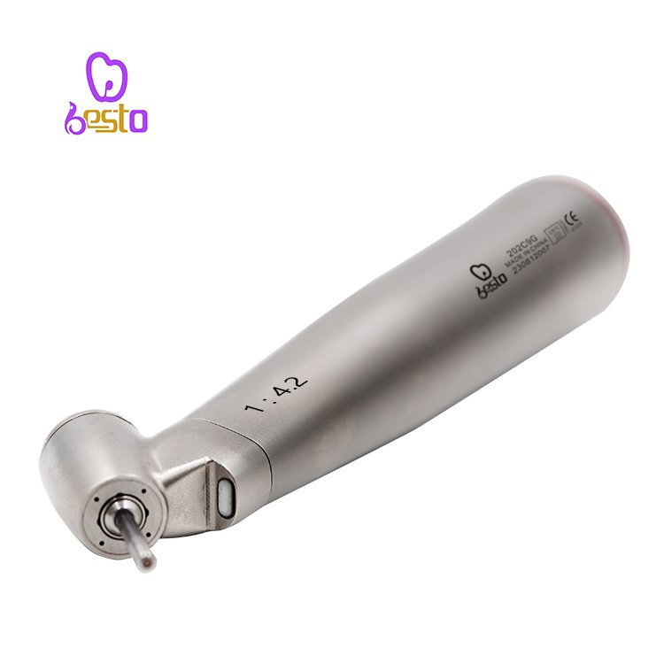 Dental 1:4.2 Increasing Fiber Optic Contra Angle Low Speed Handpiece Ceramic Bearings Internal Water E-type Medical Instrument