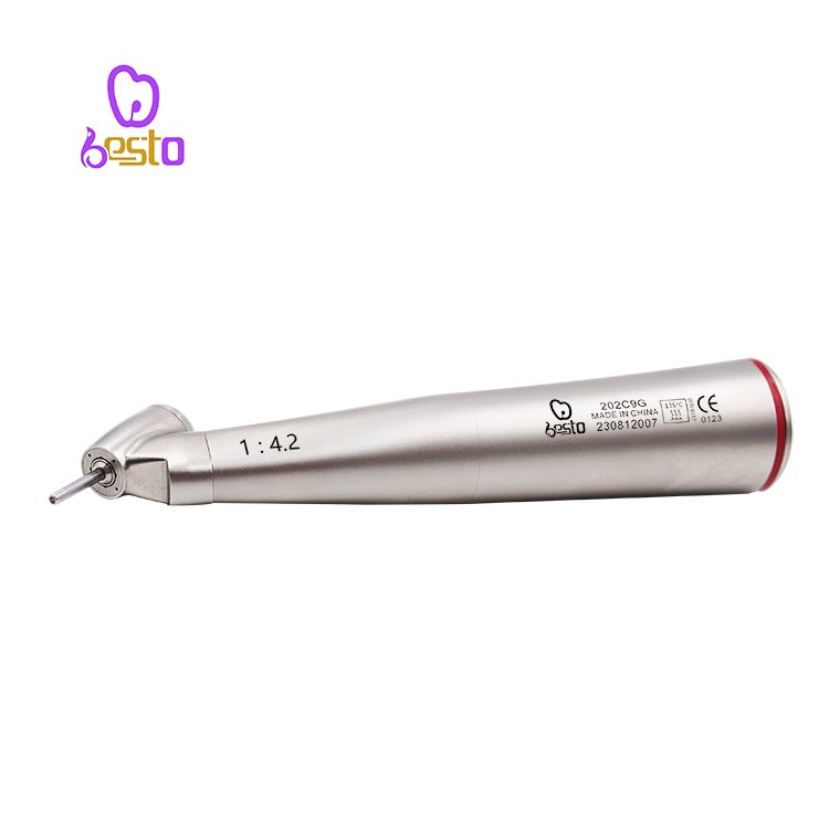 Dental 1:4.2 Increasing Fiber Optic Contra Angle Low Speed Handpiece Ceramic Bearings Internal Water E-type Medical Instrument