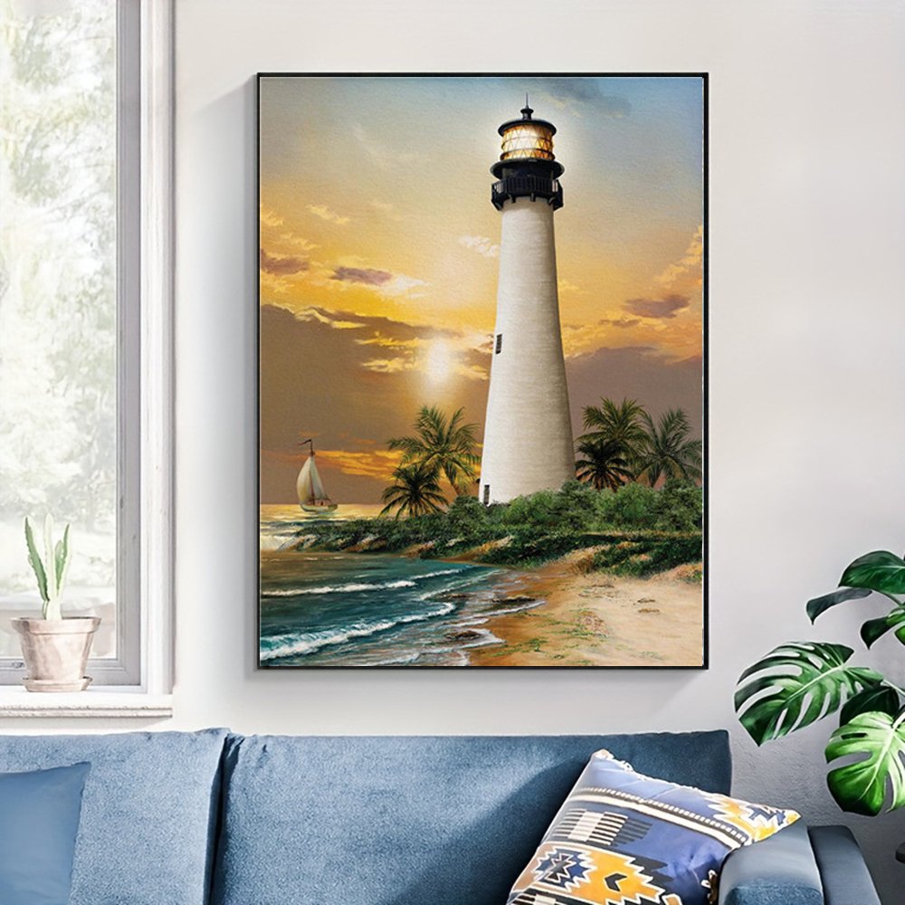 Seascape Full Drill DIY Diamond Painting Oil Canvas Painting by Numbers on Canvas Beacon Beach 5D Drill Beads Painting