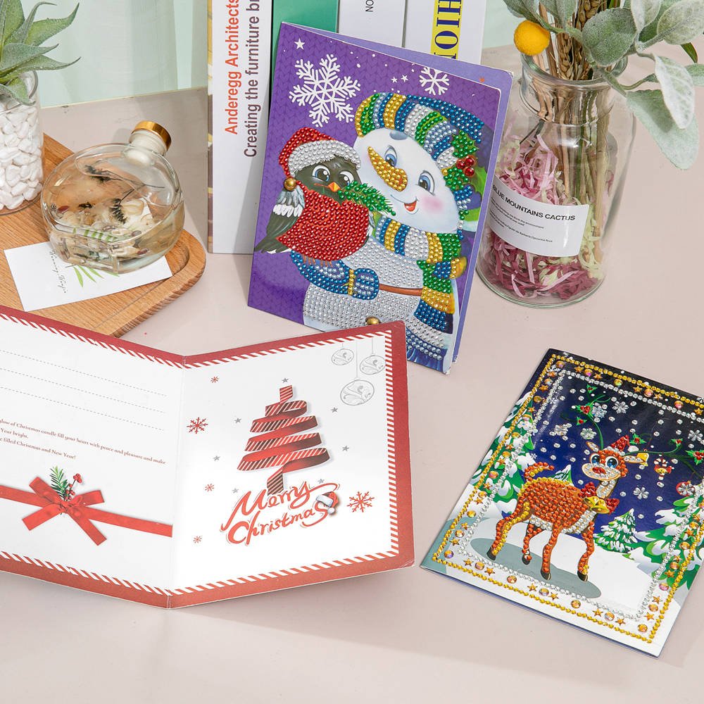 Diamond Painting Greeting Cards Cartoon Christmas Birthday Postcards 5D DIY Kids Festival Embroidery Greet Cards Gift