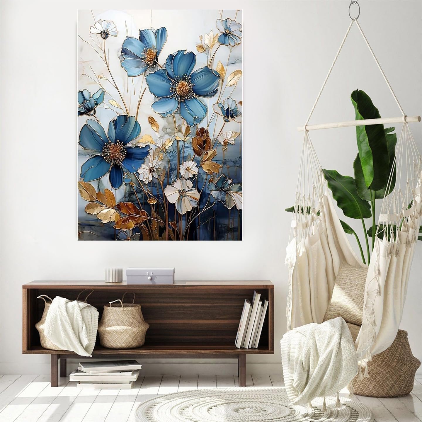 Adult Diamond Painting Kit DIY 5D Enamel Blue Flower Diamond Painting Kit, Exquisite Crafts Suitable for Home Wall Decoration