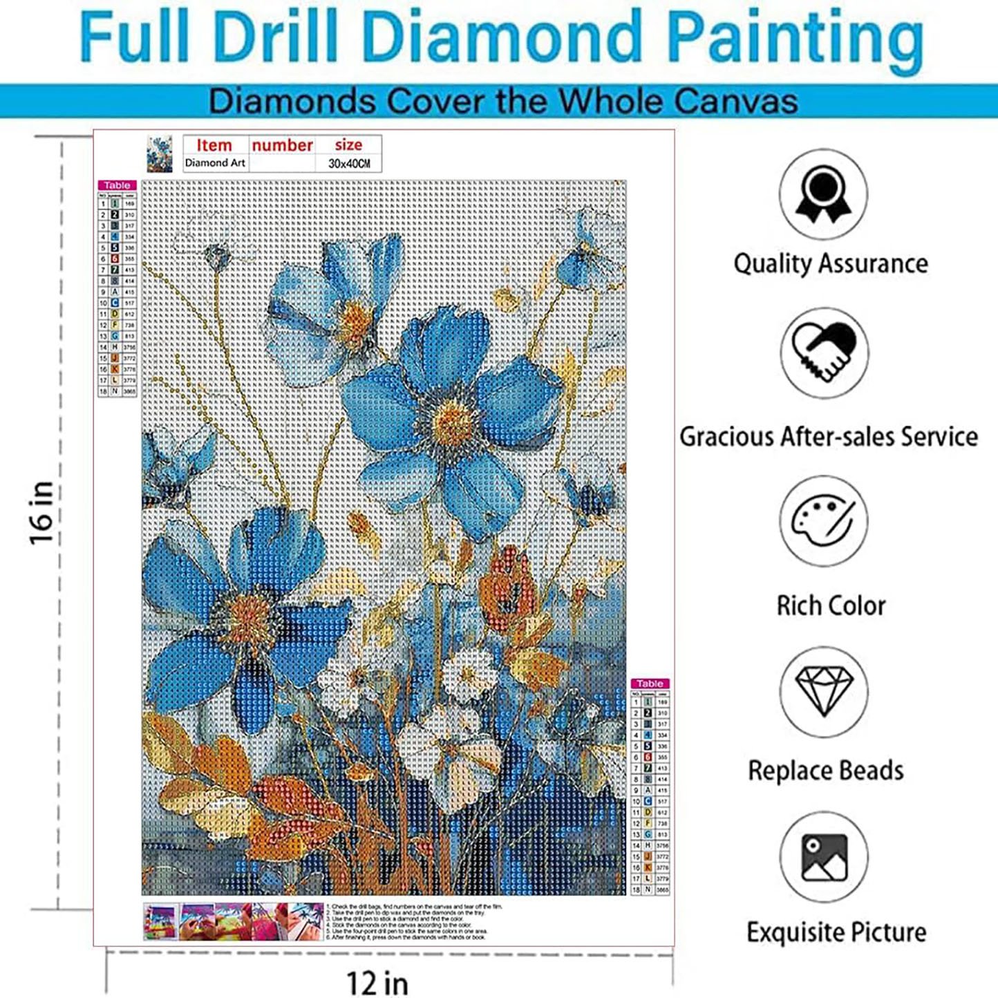 Adult Diamond Painting Kit DIY 5D Enamel Blue Flower Diamond Painting Kit, Exquisite Crafts Suitable for Home Wall Decoration