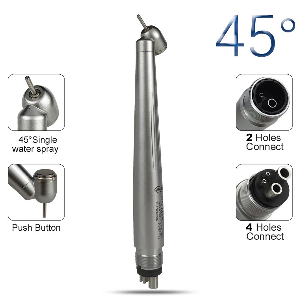 Dental 45 Degree Angle High Speed Handpiece Push Button Air Turbine Single Water Spray 2/4Holes Drill Tool Dentistry Equipment