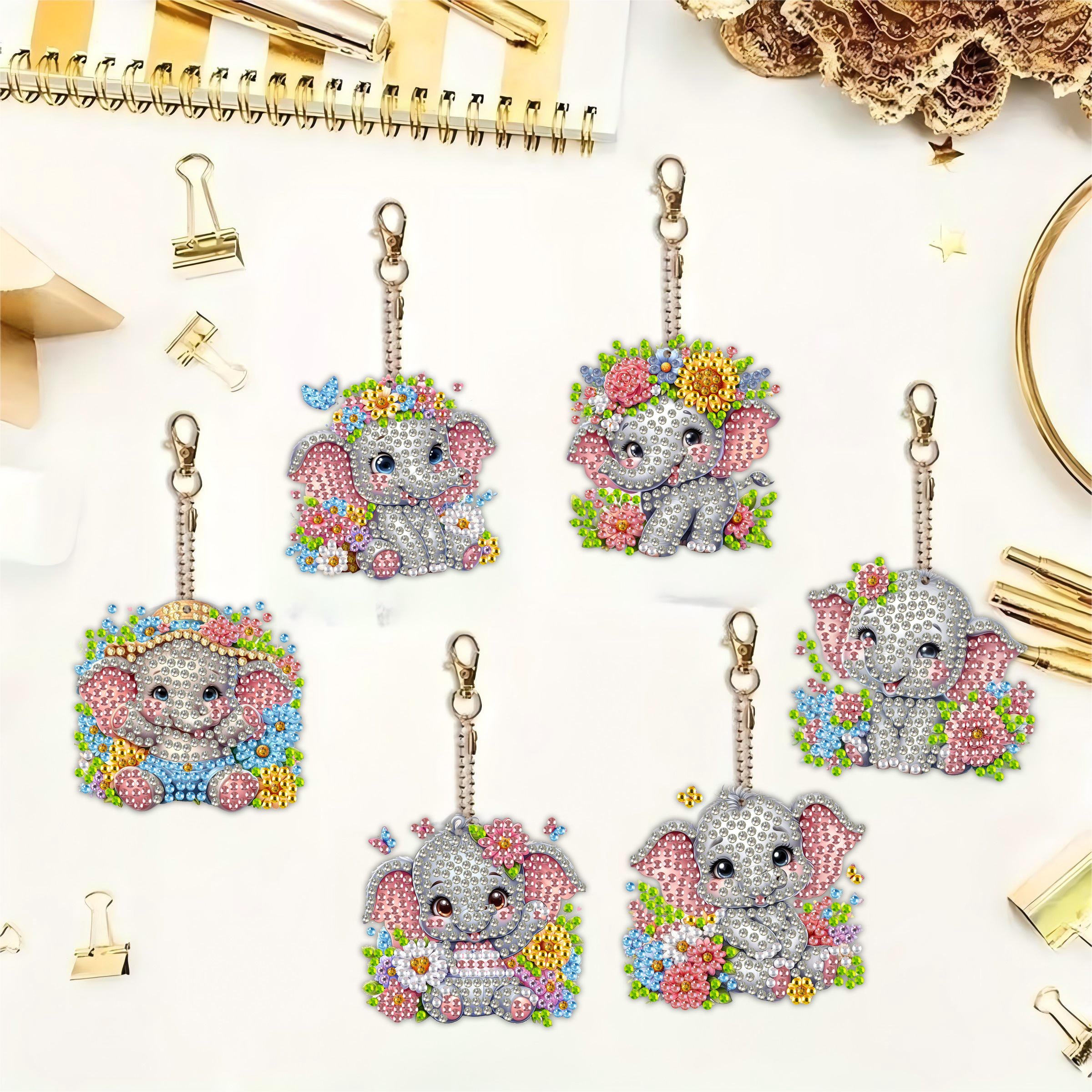 6pcs DIY Custom Cartoon Diamond Painting Keychain Pendant Kit 5D Crystal Diamond Decorative Wall Art for Home Metal Accessories