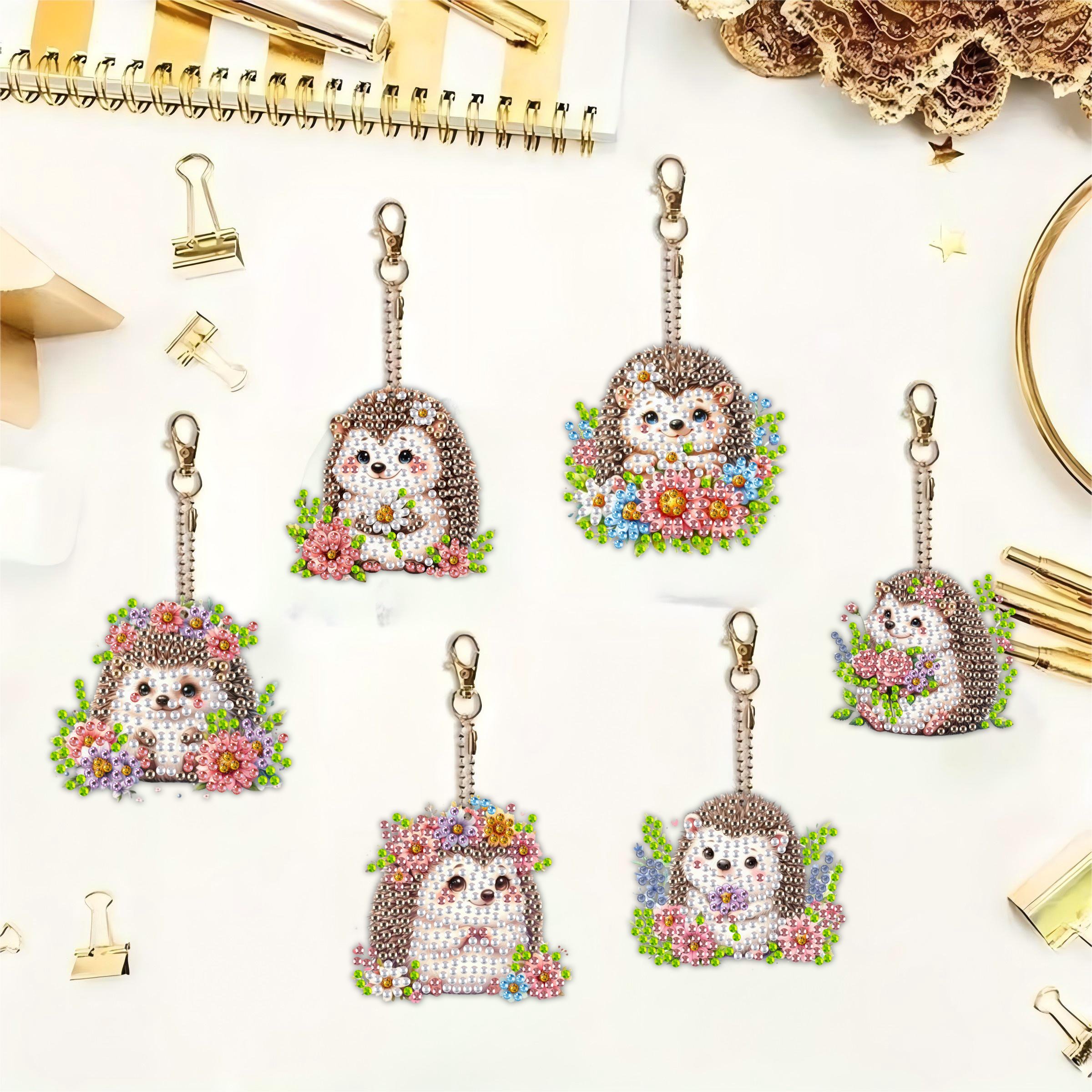 6pcs DIY Custom Cartoon Diamond Painting Keychain Pendant Kit 5D Crystal Diamond Decorative Wall Art for Home Metal Accessories