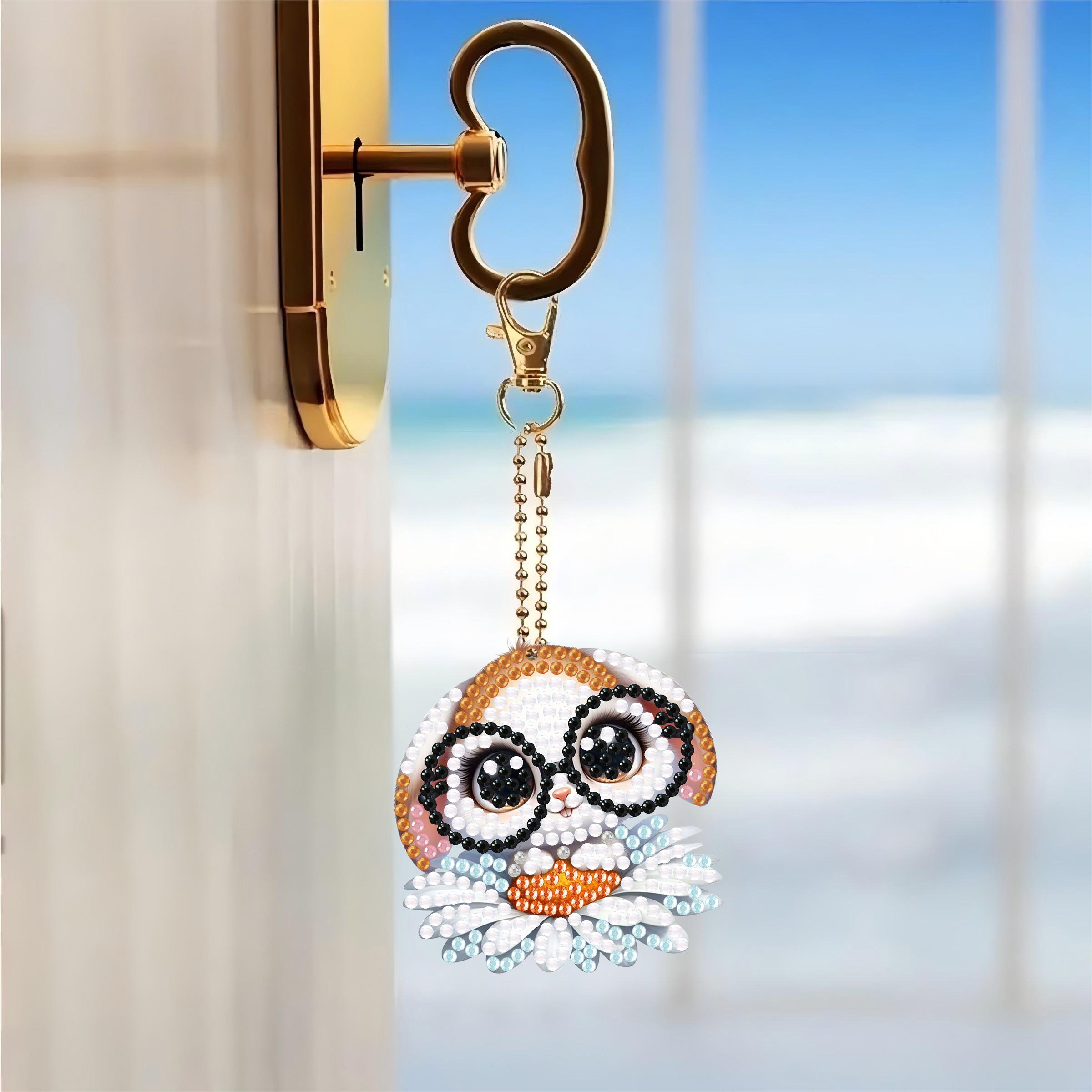 6pcs DIY Custom Cartoon Diamond Painting Keychain Pendant Kit 5D Crystal Diamond Decorative Wall Art for Home Metal Accessories