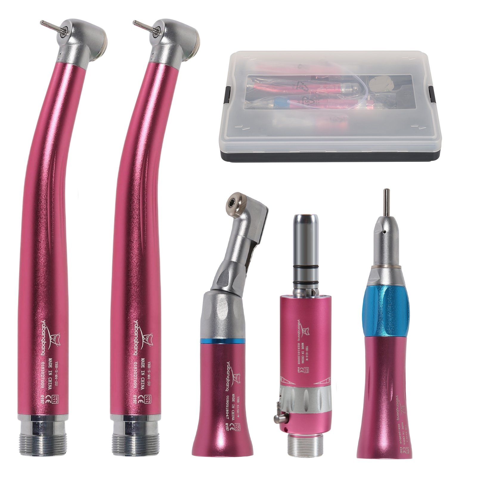Hot Sale! N-S-K Style Pink Dental High & Low Speed Handpiece Kit 1:1 Air Motor E-type External Spray 2 Hole Turbine E-type