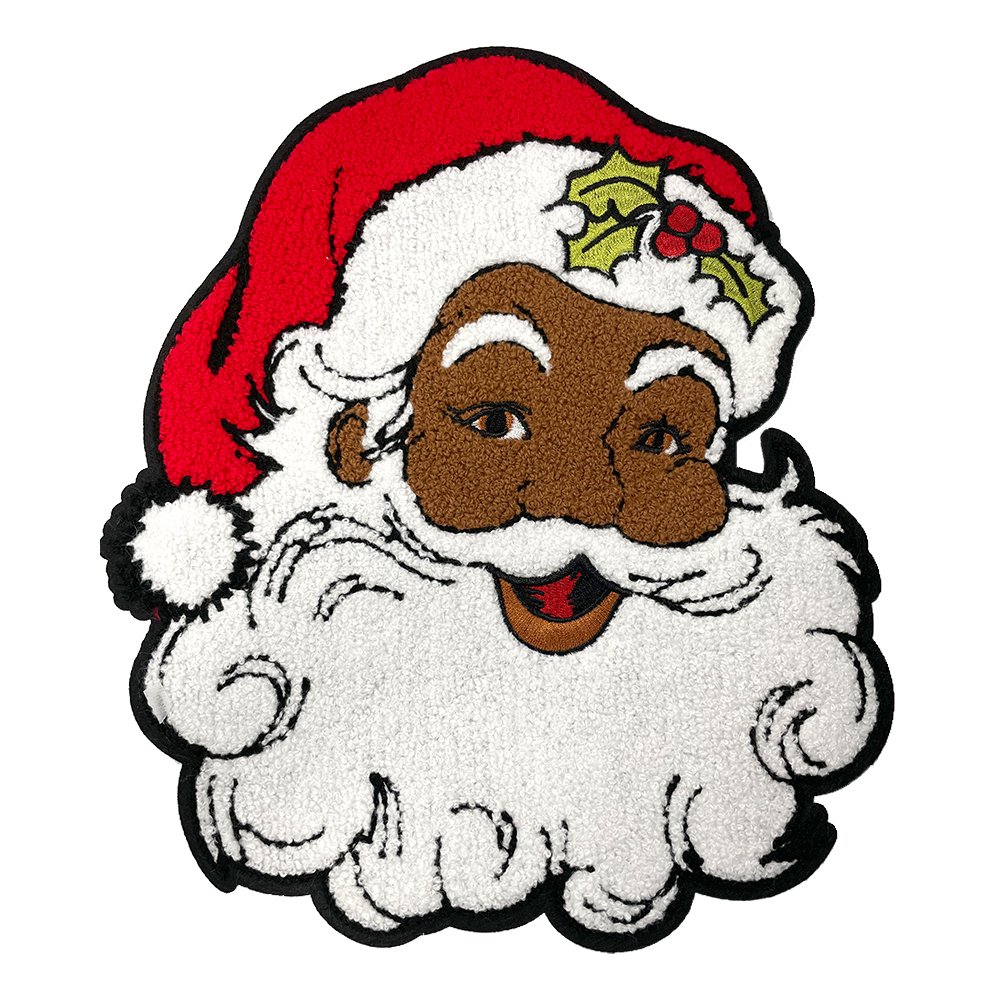 Best Selling Ready to Ship Christmas Theme Santa Claus Patch Iron On Chenille Embroidery Glitter Christmas Patch