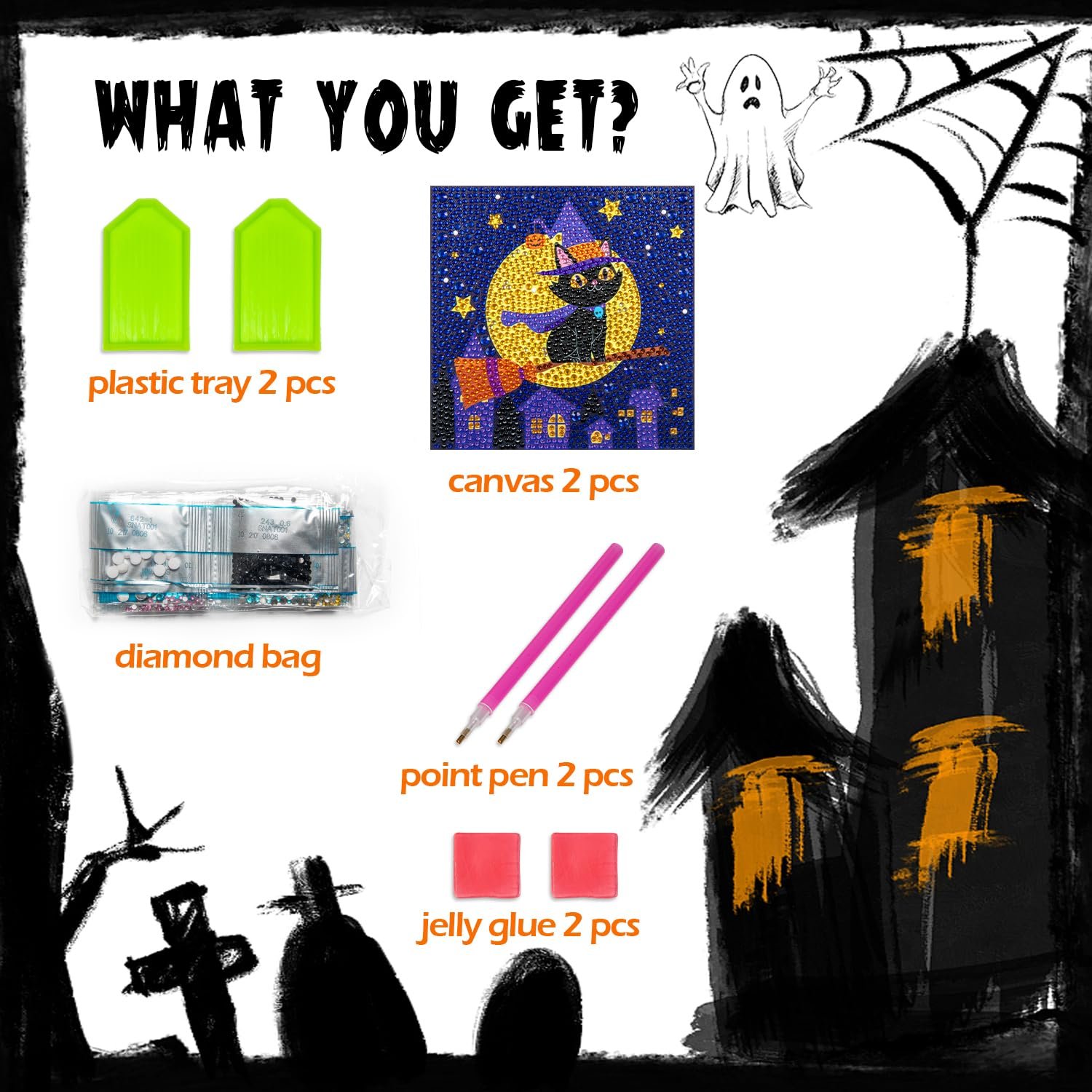 Halloween Diamond Art Painting Kits for Adults Beginners Round Full Drill 5D Diamond Pictures Gem Art Painting DIY Crafts Kits