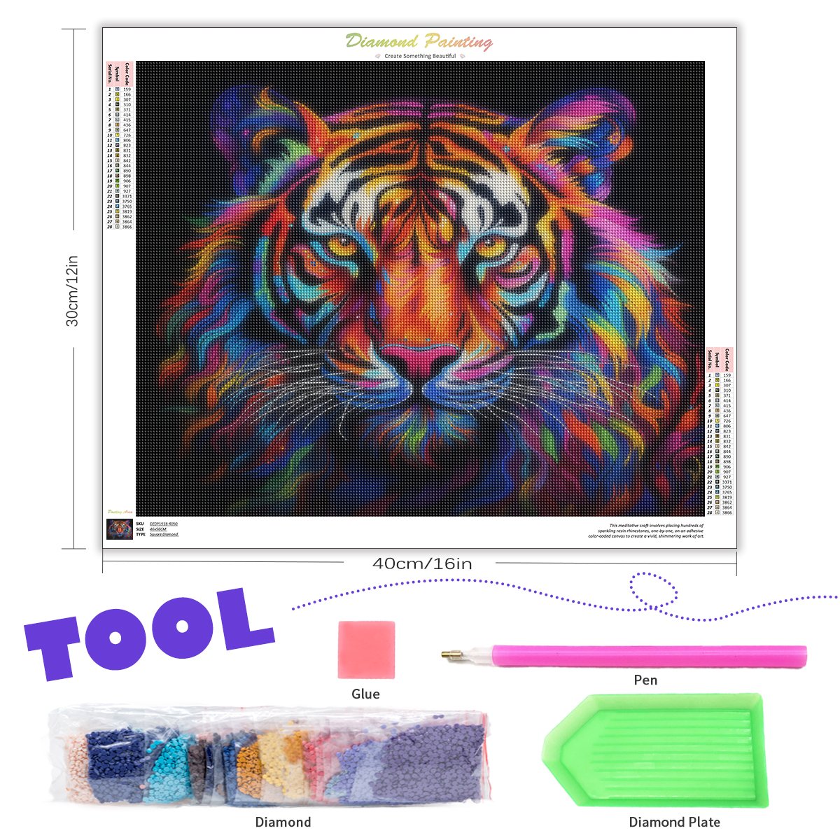5d Diamond Painting Tiger Diamond Embroidery Animal Cross Stitch Kits Full Round Diy Home Decor 30x40cm/12x16inch Without
