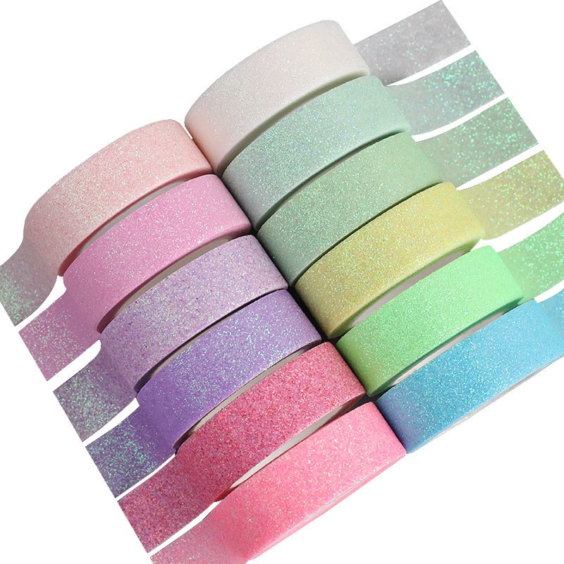 DIY Glitter Washi Tape Set,12 Rolls Colored Masking Tape,Sparkle Decorative Tape for Art,Scrapbook Tape,Decor & Crafts