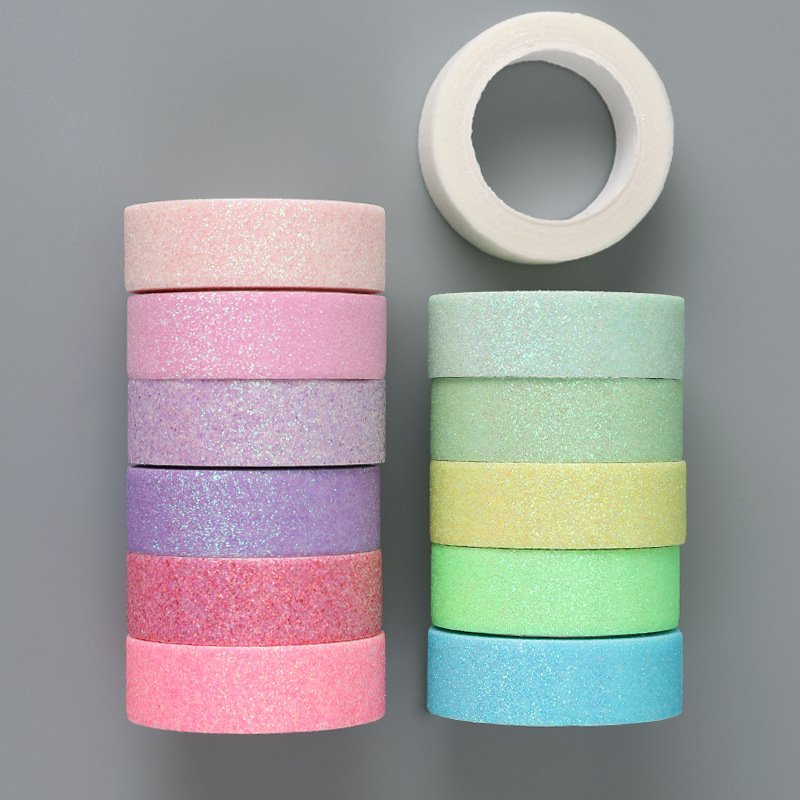 DIY Glitter Washi Tape Set,12 Rolls Colored Masking Tape,Sparkle Decorative Tape for Art,Scrapbook Tape,Decor & Crafts