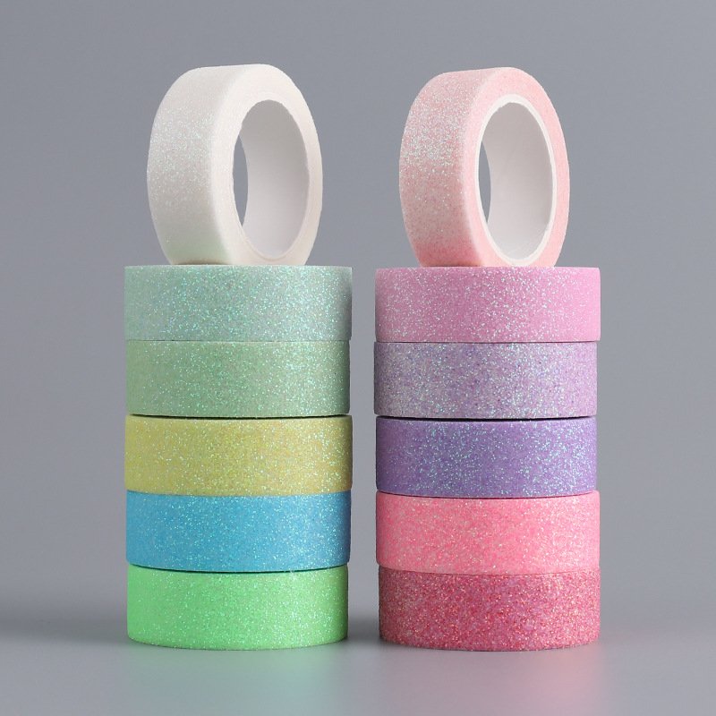 DIY Glitter Washi Tape Set,12 Rolls Colored Masking Tape,Sparkle Decorative Tape for Art,Scrapbook Tape,Decor & Crafts