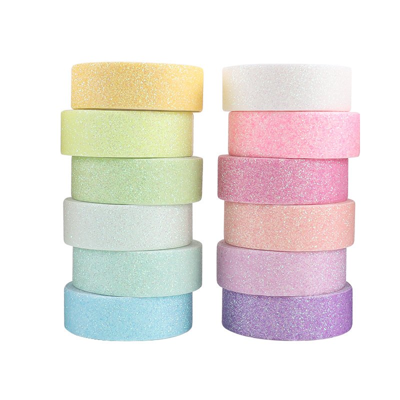 DIY Glitter Washi Tape Set,12 Rolls Colored Masking Tape,Sparkle Decorative Tape for Art,Scrapbook Tape,Decor & Crafts