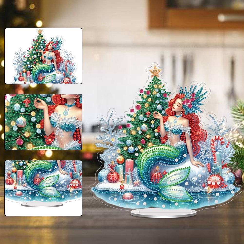 Custom DIY Christmas Tree Cartoon Creative Diamond Painting Tabletop Ornament Special Shaped Acrylic Diamond Painting Desk Decor