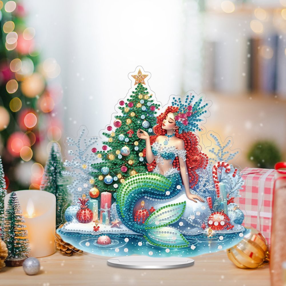 Custom DIY Christmas Tree Cartoon Creative Diamond Painting Tabletop Ornament Special Shaped Acrylic Diamond Painting Desk Decor