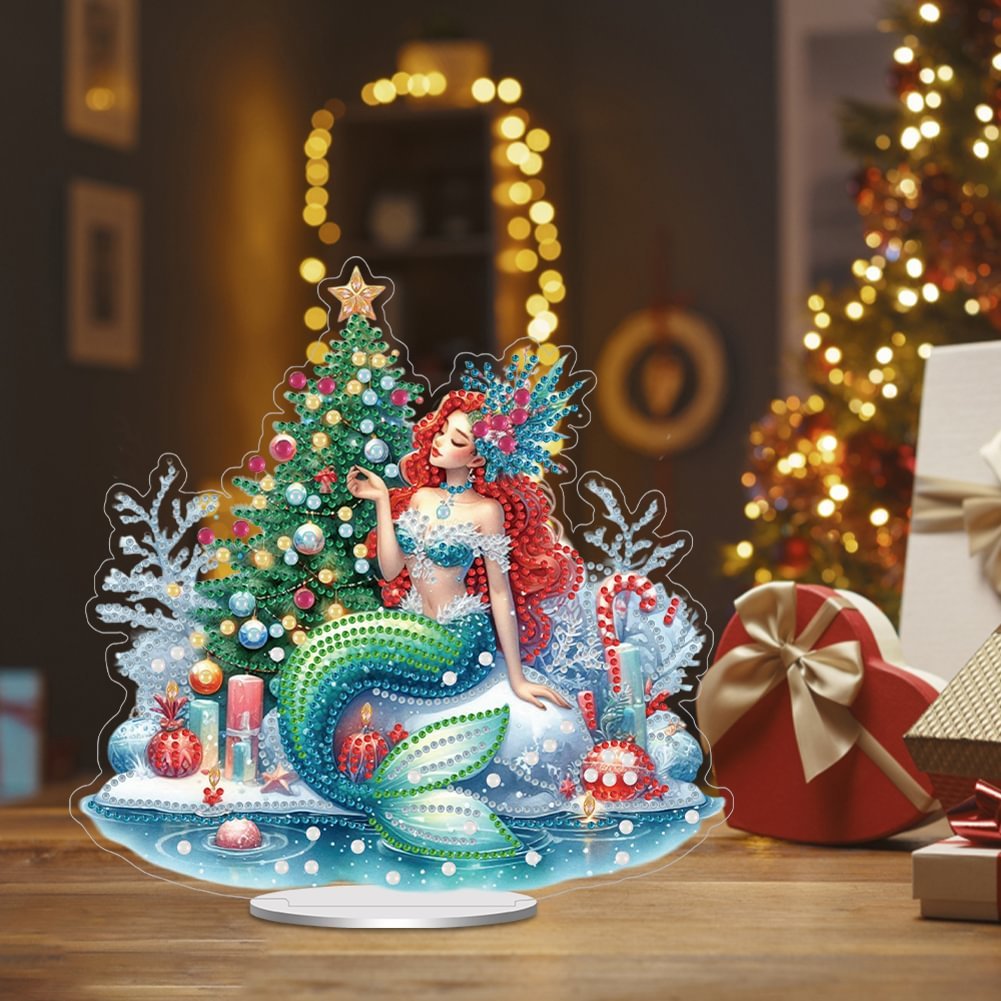 Custom DIY Christmas Tree Cartoon Creative Diamond Painting Tabletop Ornament Special Shaped Acrylic Diamond Painting Desk Decor