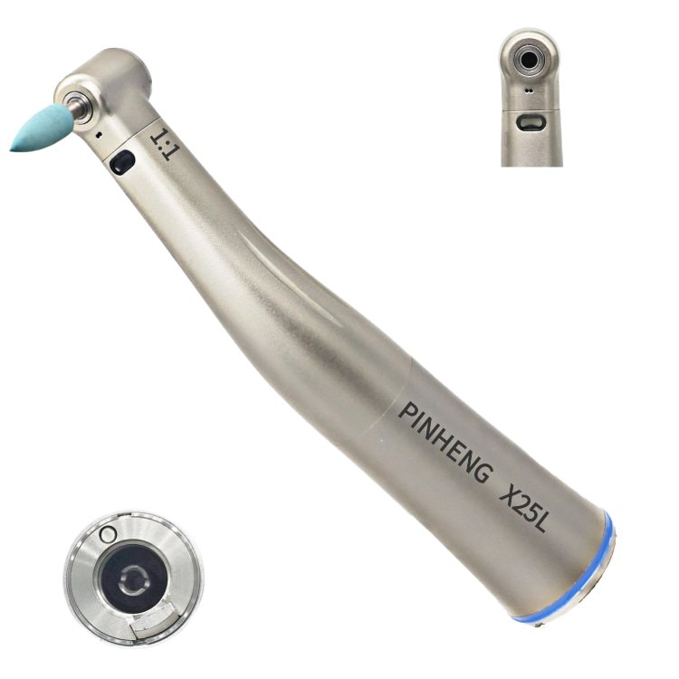 Electric Dental Diagonal Handpiece Blue Ring Polished Single Point Internal Waterway Stainless Steel Handle Pneumatic Turbo