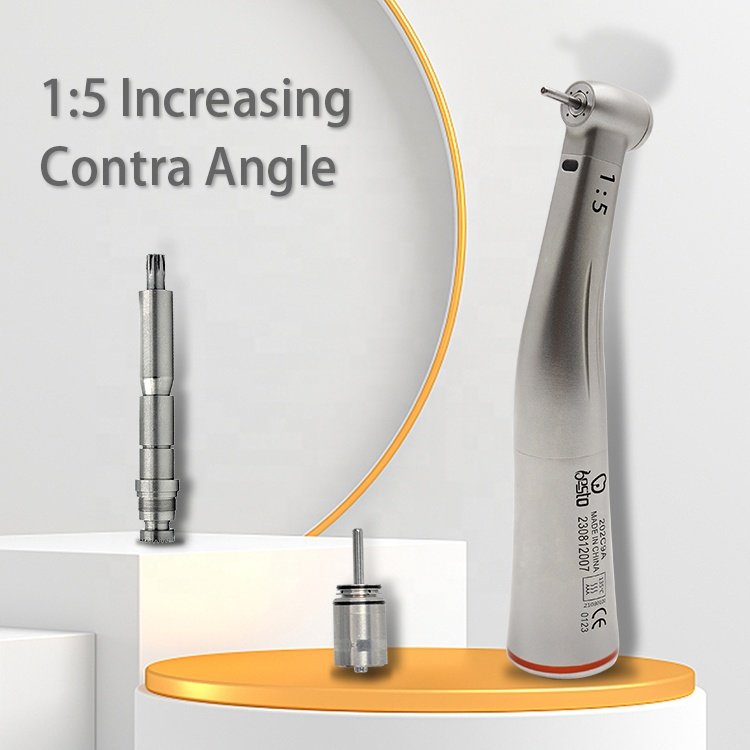 Dental 1:5 Increasing Fiber Optic Contra Angle Dental Internal Water Spray Handpiece Red Ring E-type Micro Motor Handpiece