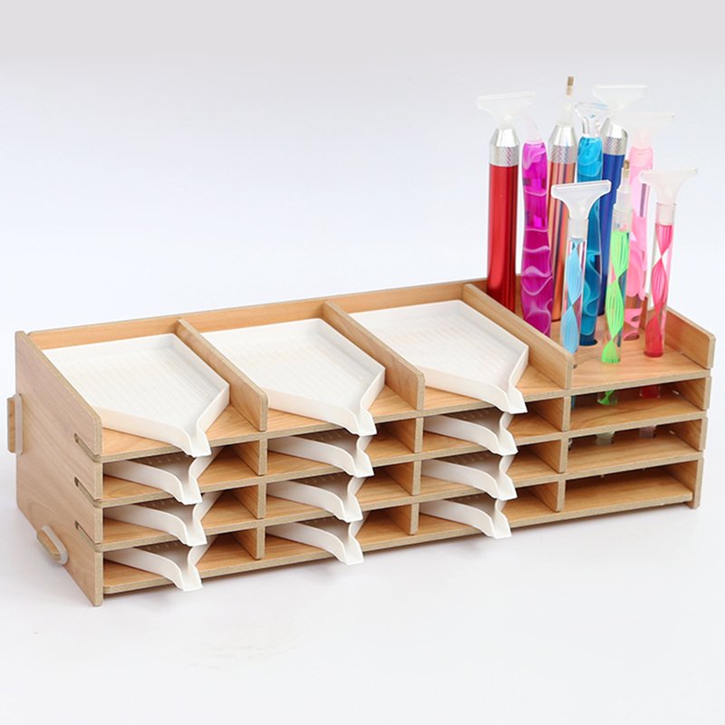 Wooden Diamond Painting Tray Organizer 3x3 Layers 4x4 Layers Larger White Tray Wood Drill Pen Containers Diamond Beads Storage