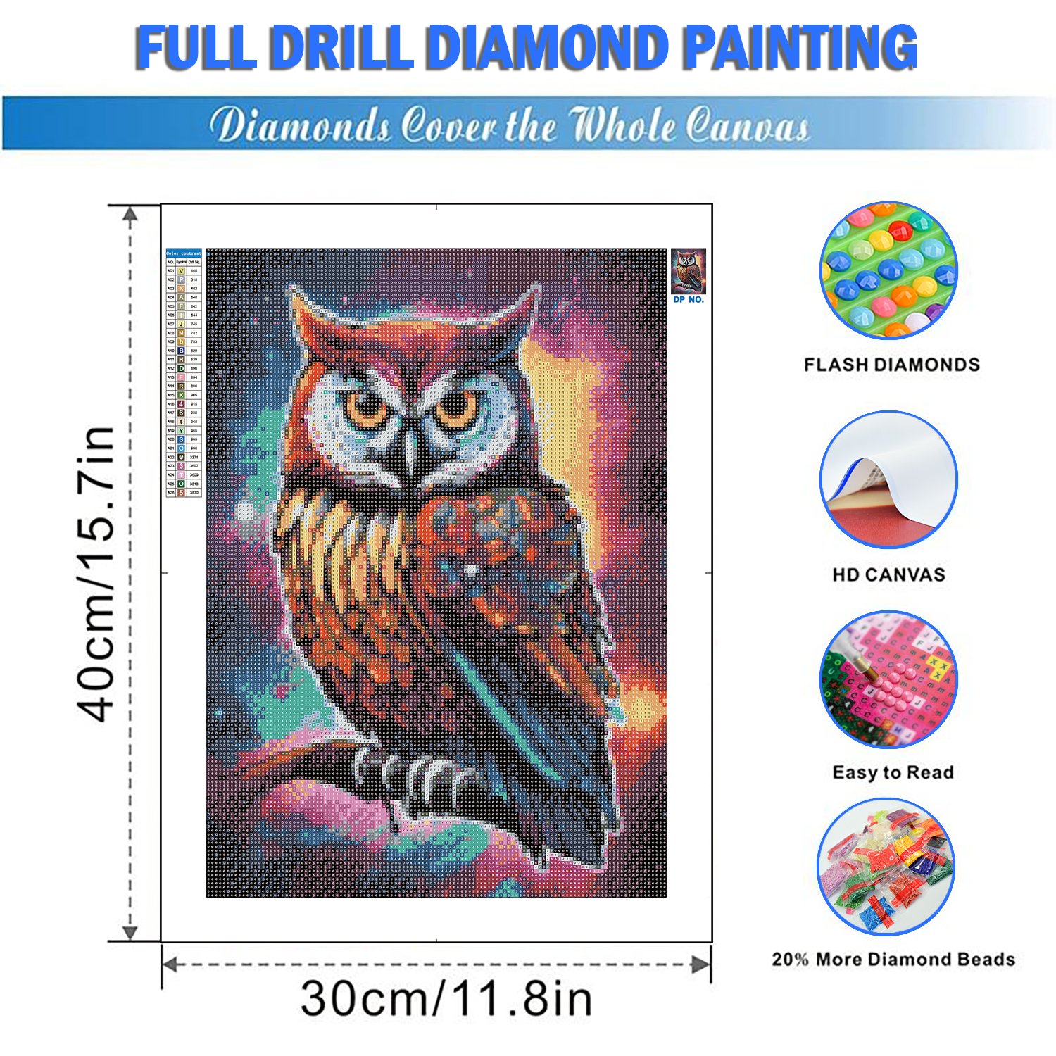 5D DIY Diamond Painting Animals Owl Cross Stitch Kit Full Drill Round Embroidery Mosaic Art Picture of Rhinestones