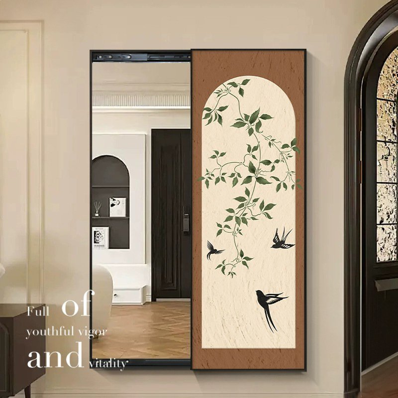 Sparkling magnificent sliding mirror ceramic wall art black background flower high end atmospheric movable sliding mirror