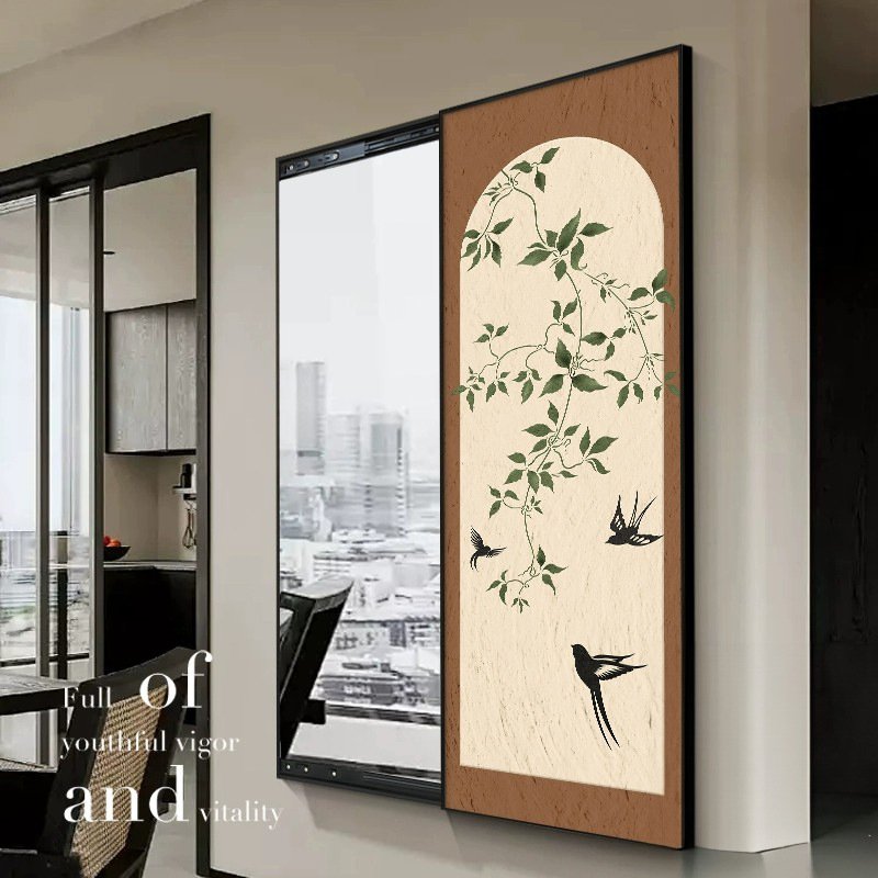 Sparkling magnificent sliding mirror ceramic wall art black background flower high end atmospheric movable sliding mirror