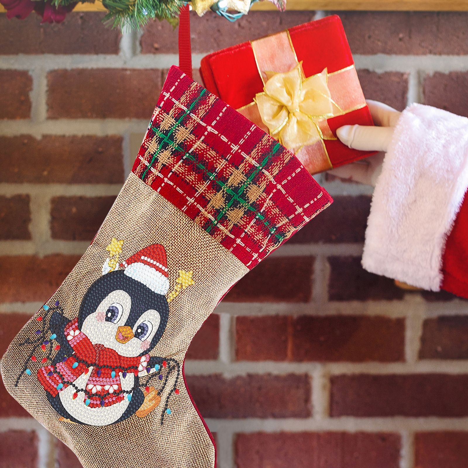 Christmas Tree Socks DIY Rhinestone Diamond Painting Fireplace Hanging Stockings Diamond Art Candy Gift Bag