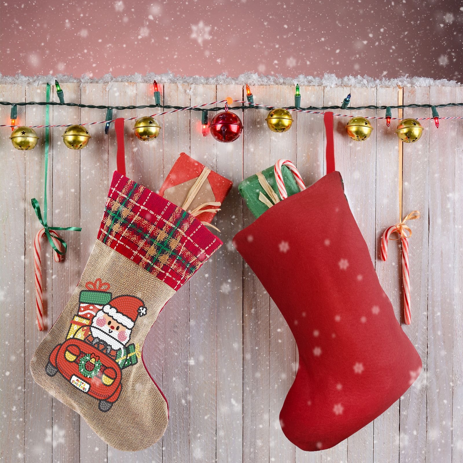 Christmas Tree Socks DIY Rhinestone Diamond Painting Fireplace Hanging Stockings Diamond Art Candy Gift Bag