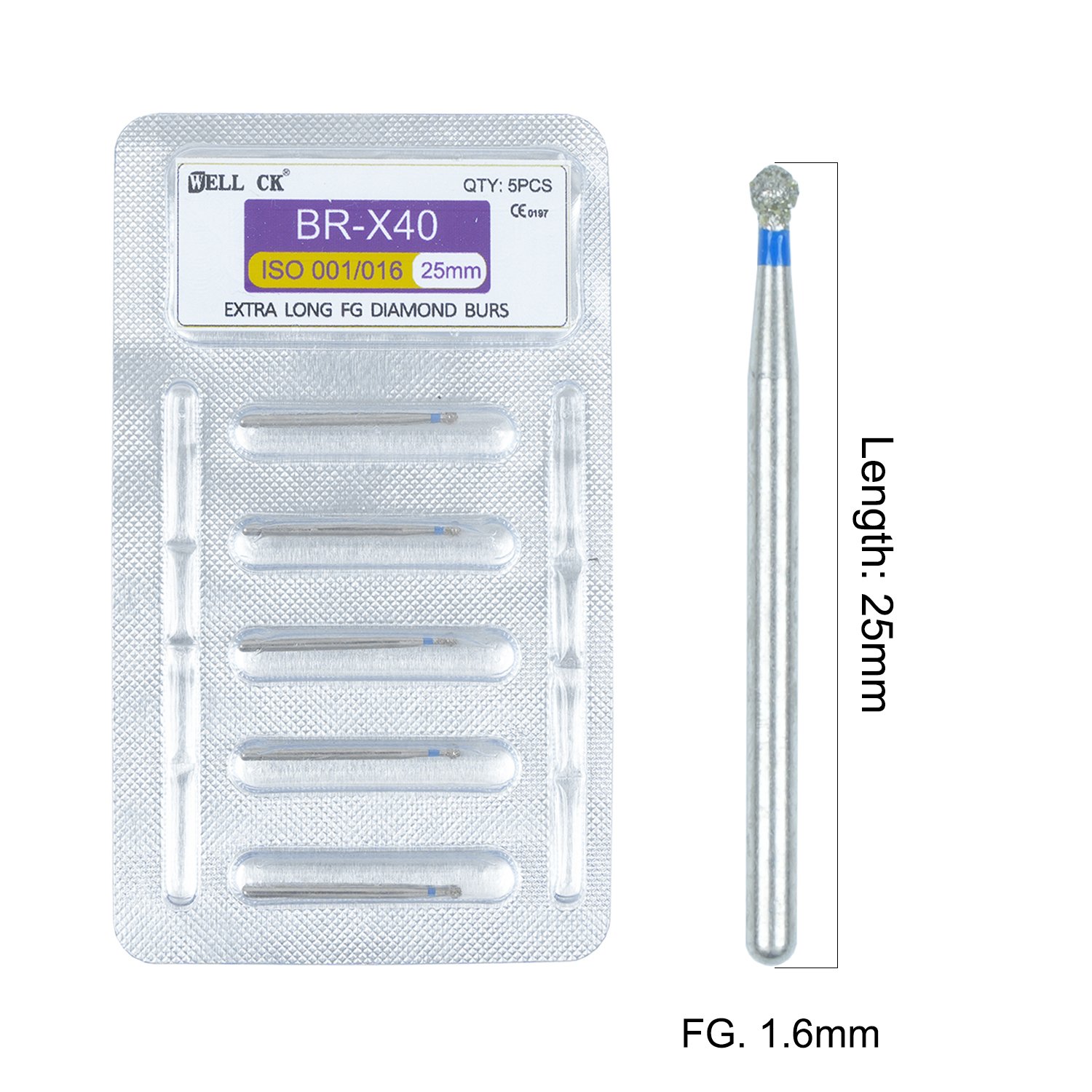 5Pcs/pack WELL CK Dental Product Stainless Steel Bur Dental Diamond Burs For High Speed Handpiece