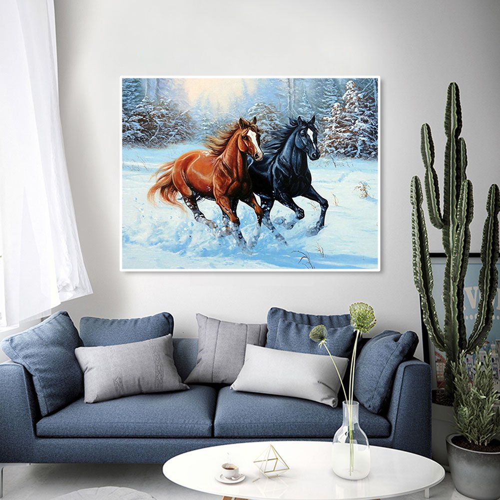 Animal Horse Diamond Art Painting Snow Landscape 5D Diamond Painting DIY Full Drill Fashion Home Decor Custom Picture Wholesale