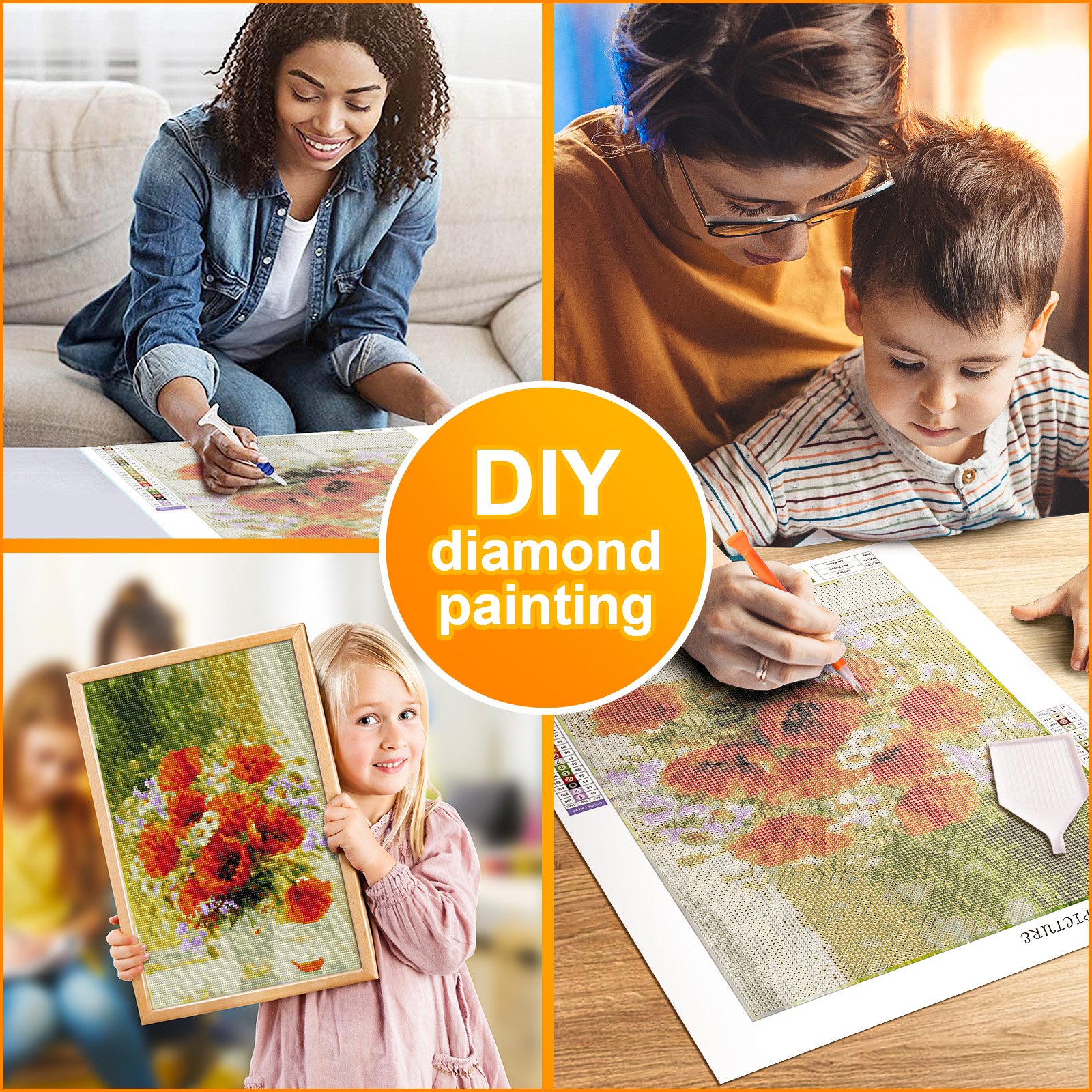 Gem Art Kits Accessories Full Drill Kit Flowers Diamond Painting Kits 5D DIY Diamond Art for Adults and Kids