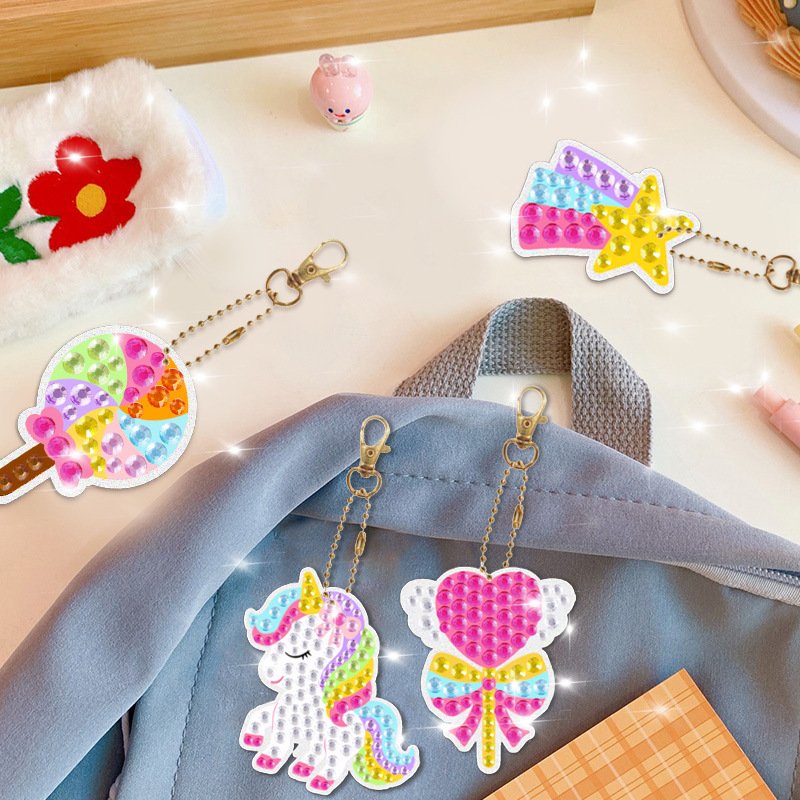 Wholesale Pendant Carton Unicorn Gift Cartoon Diy 5D Diamond Keychain Keyring kit for kids