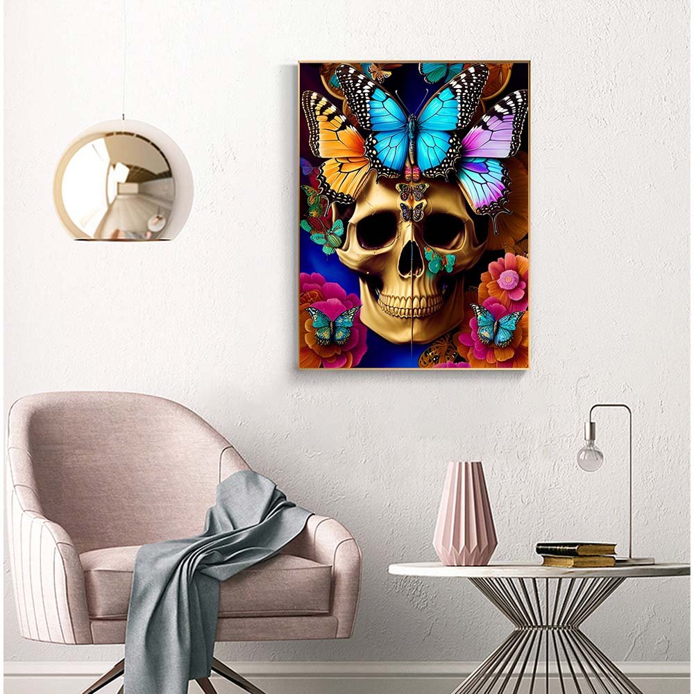 5d painting diamond Unique Design Custom DIY Skeleton In The Flower Butterfly Art Diamond Painting Kits Home Decor For Adults