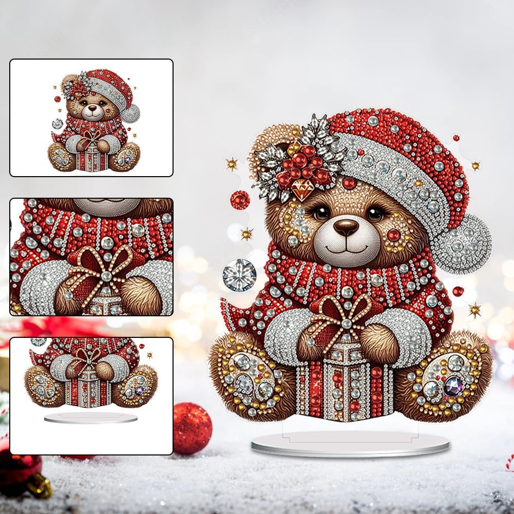 Acrylic Winter Little Bear Double Sided Drill Diamond Art 5D DIY Table Standing Craft Ornament