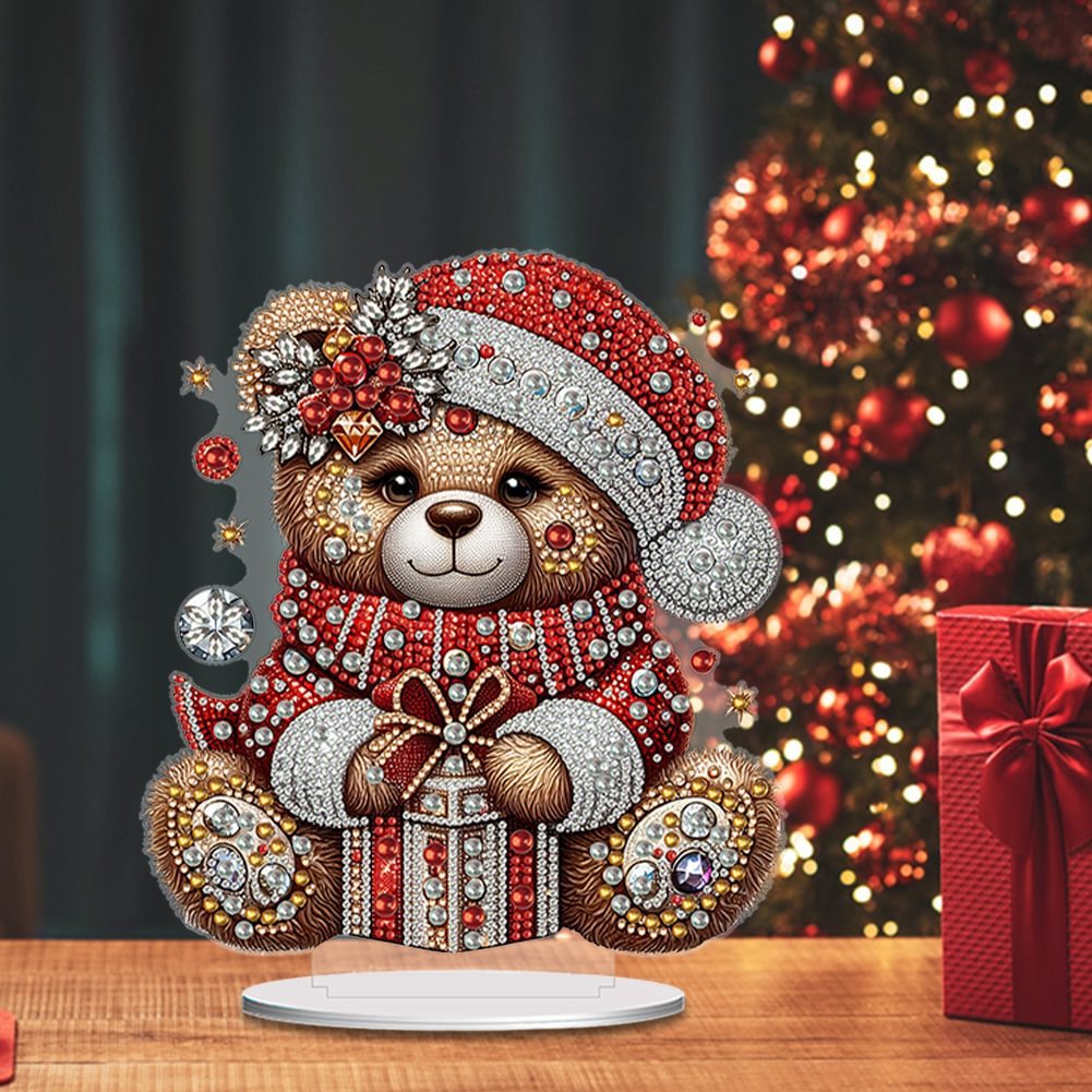 Acrylic Winter Little Bear Double Sided Drill Diamond Art 5D DIY Table Standing Craft Ornament