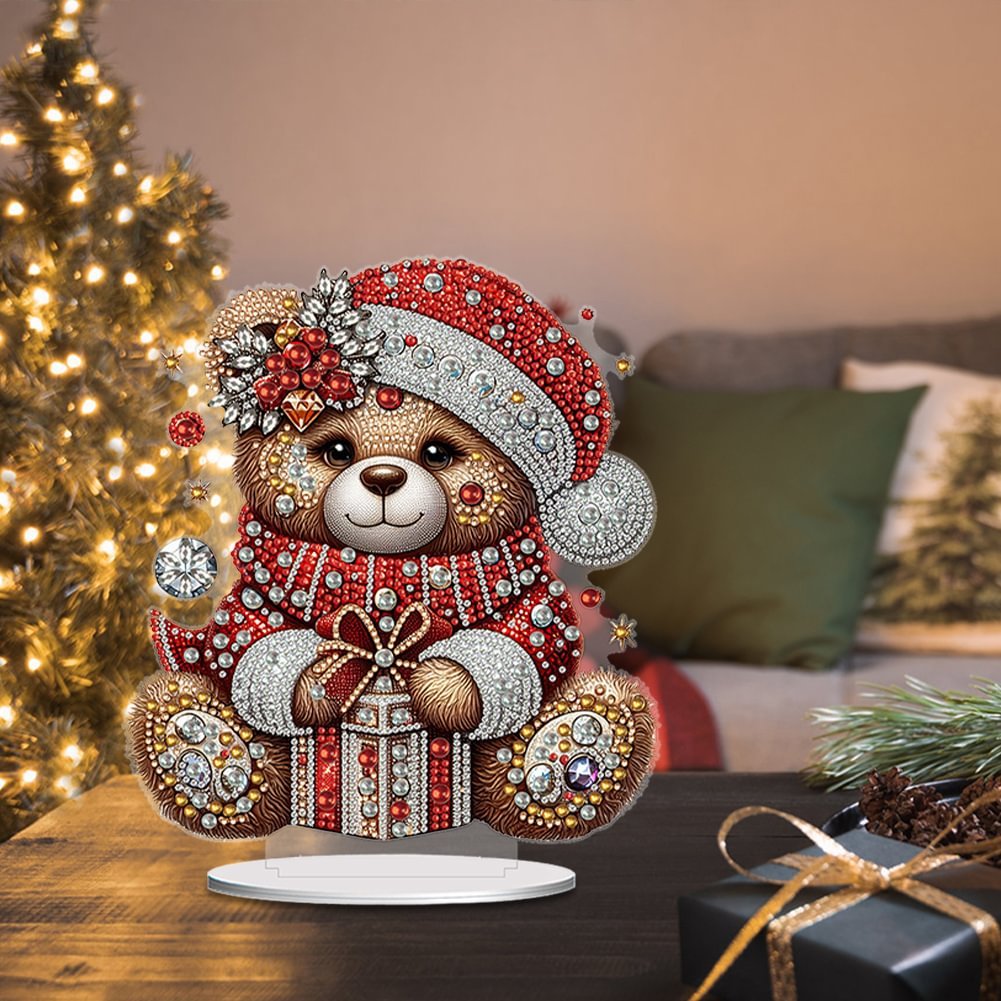Acrylic Winter Little Bear Double Sided Drill Diamond Art 5D DIY Table Standing Craft Ornament