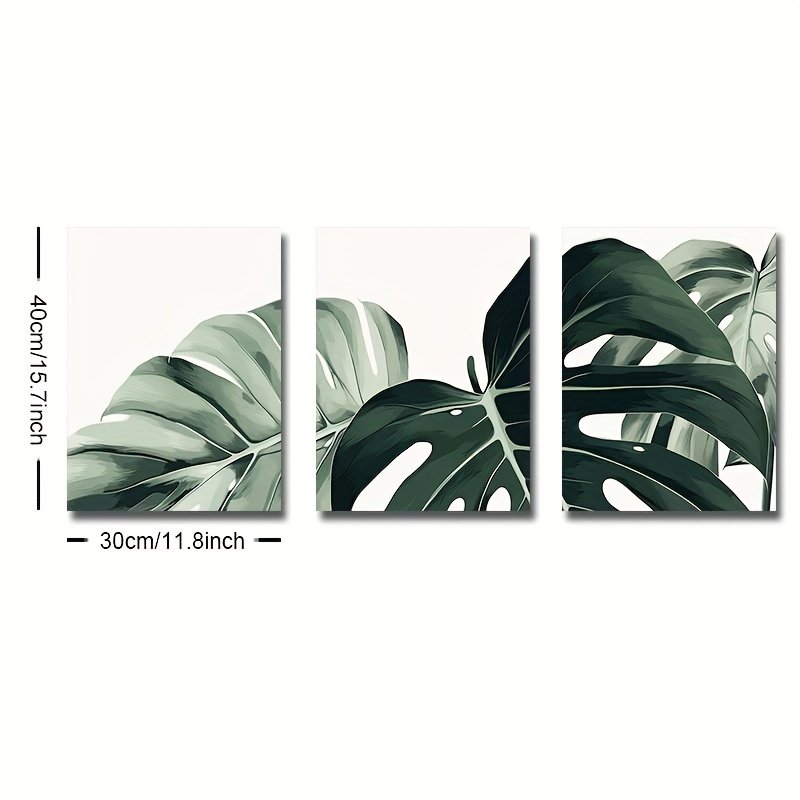 Frameless canvas modern art tropical plants turtle back bamboo leaves painting triptych plant illustration living room poster