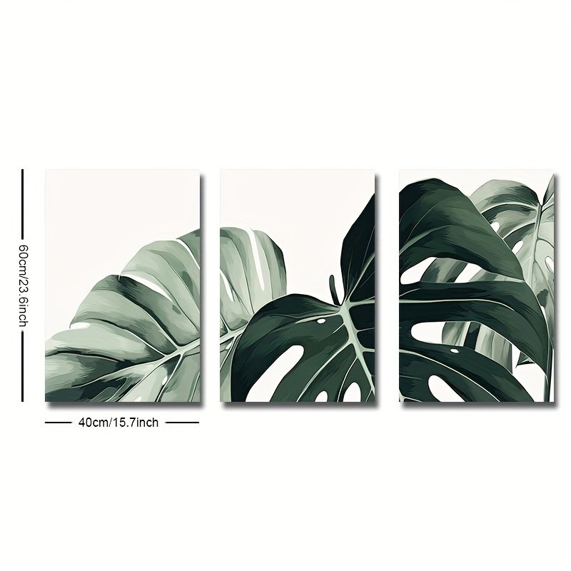 Frameless canvas modern art tropical plants turtle back bamboo leaves painting triptych plant illustration living room poster