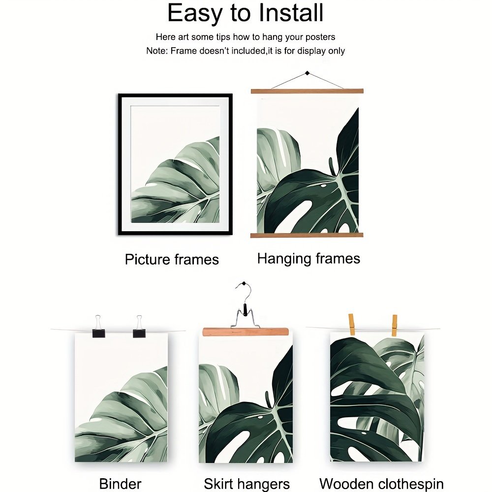 Frameless canvas modern art tropical plants turtle back bamboo leaves painting triptych plant illustration living room poster