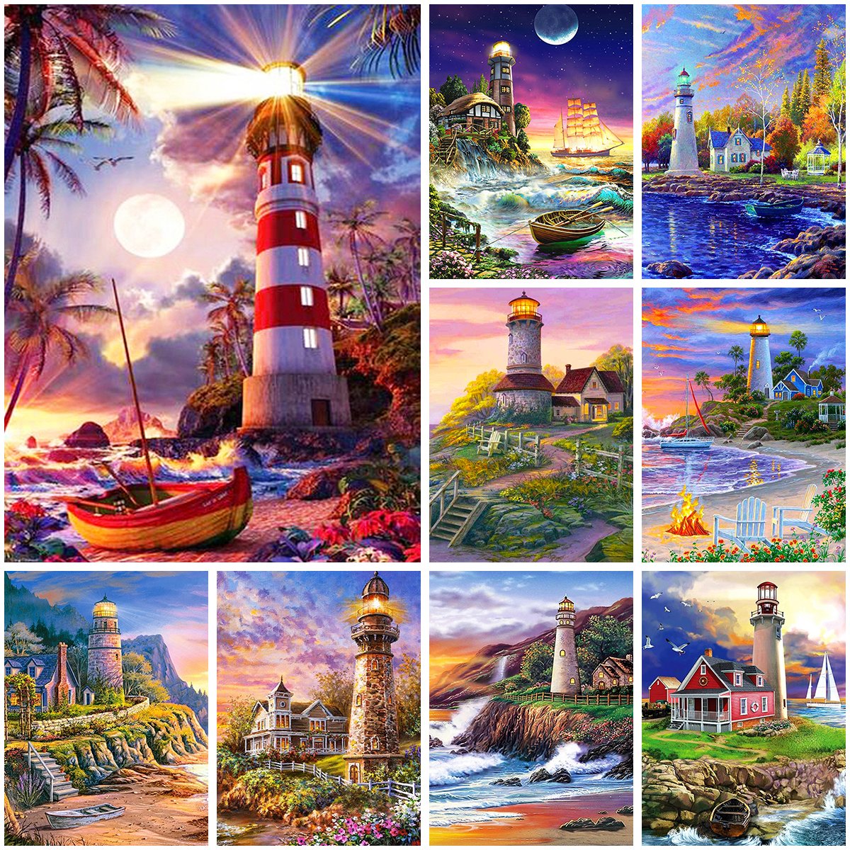Diy 5D Diamond Painting Landscape Lighthouse Diamond Embroidery Seaside 5d Cross Stitch Mosaic Picture Home Decoration Gift