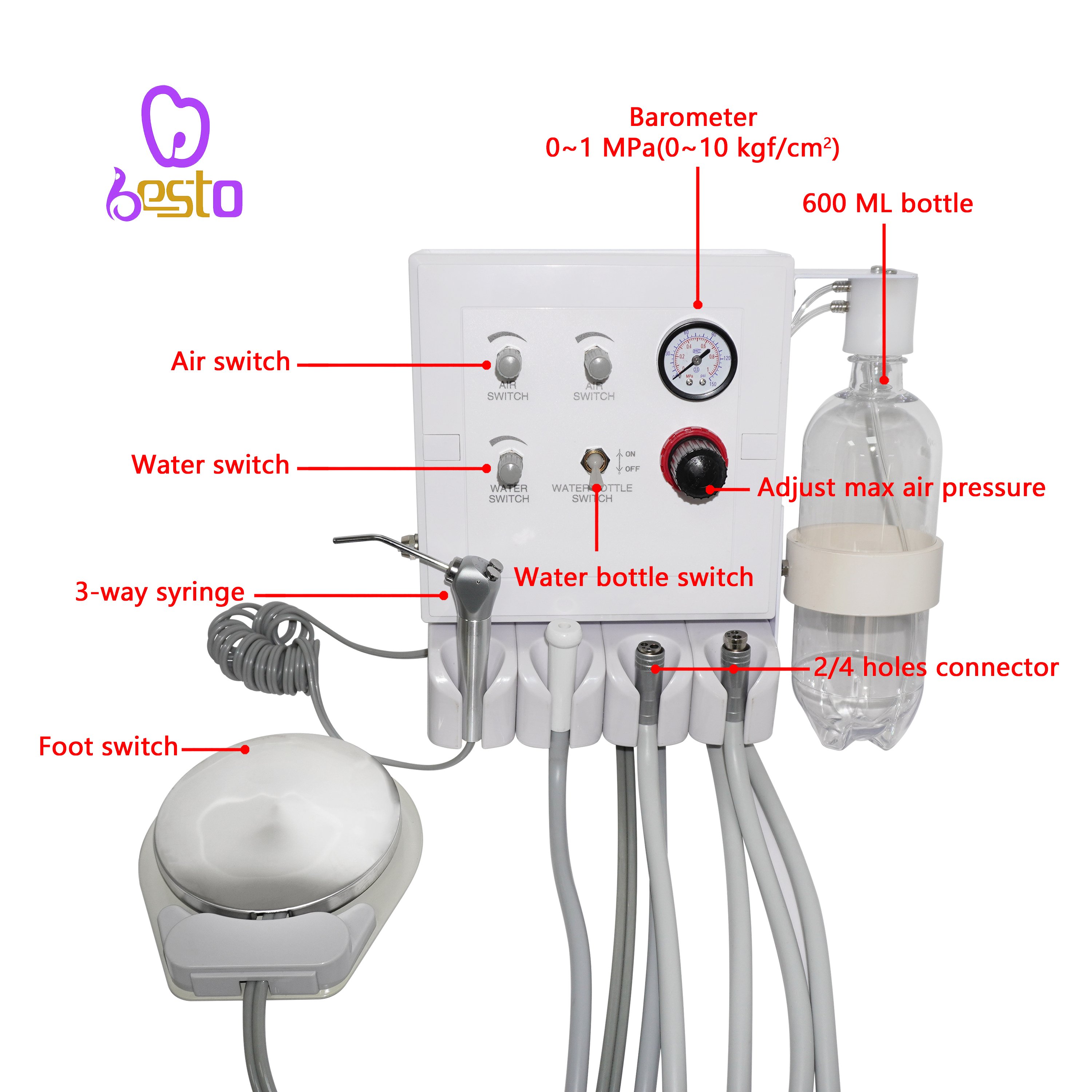 One Water Bottle Portable Dental Turbine Unit HandPiece Compressor Dynamic Portable Dental Chair
