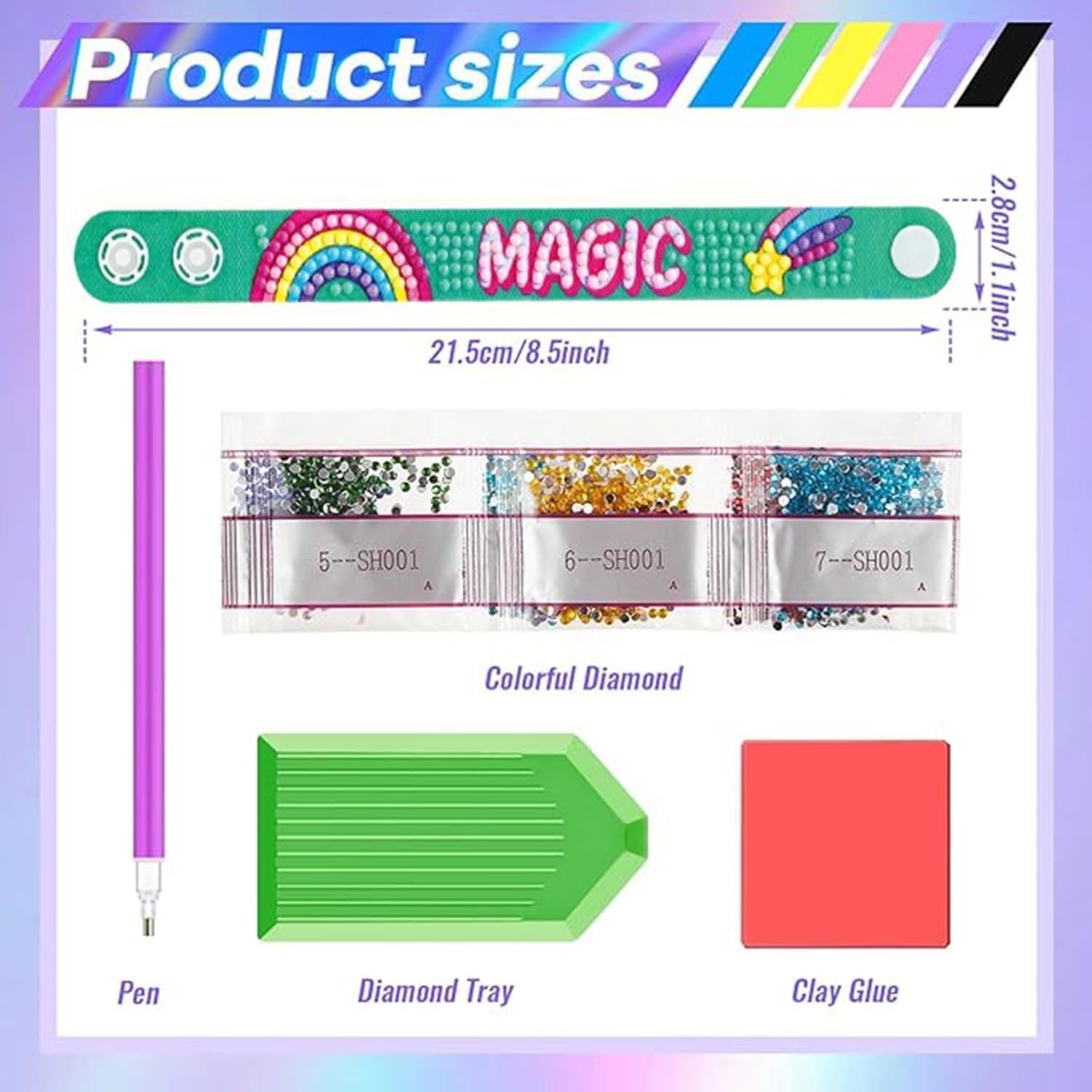 OUYUE Wholesale Children's Diamond Painting Toys Adjustable Snap Closure Bracelets DIY Diamond Painting Bracelets Wristband