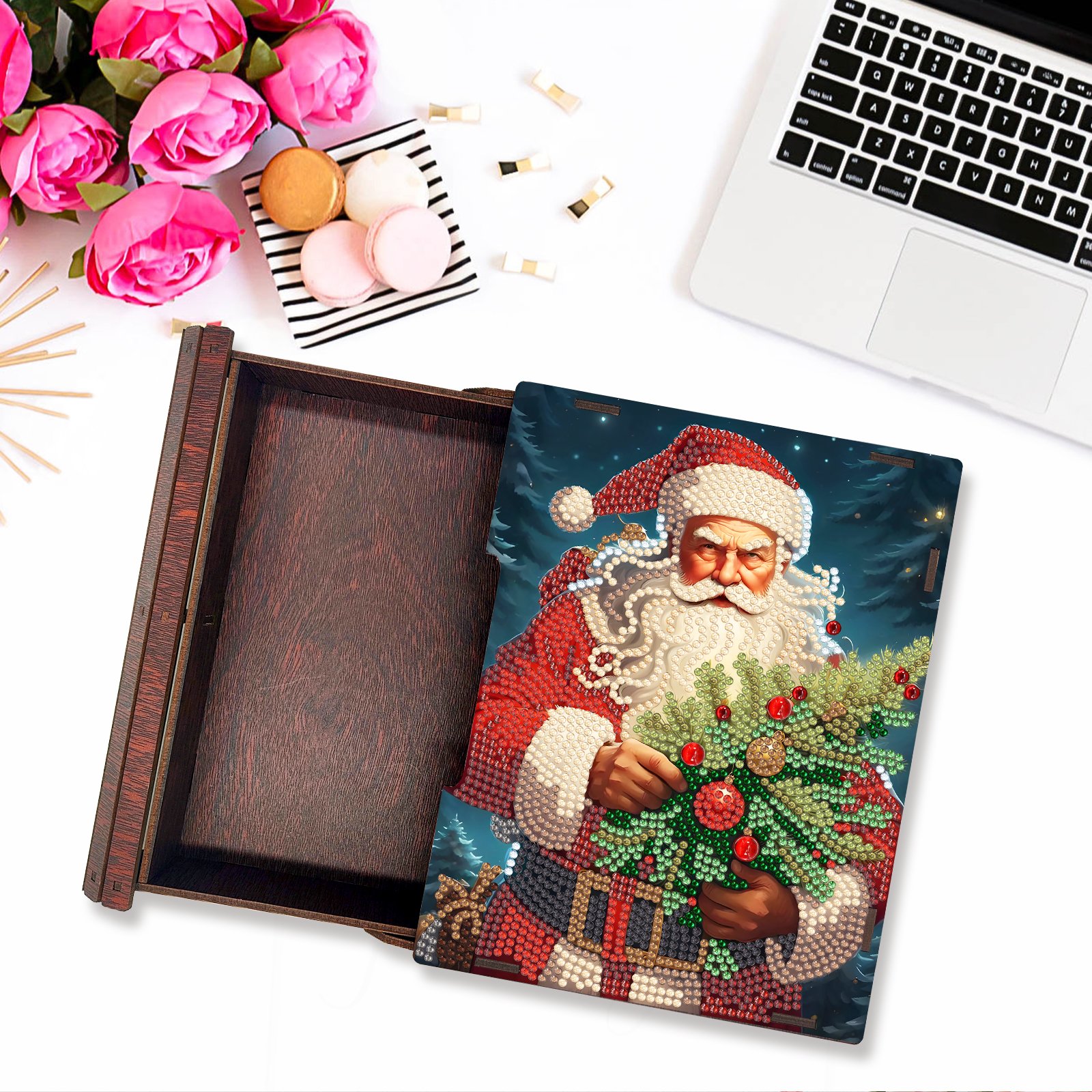 Christmas Santa Claus Snowman Decorative Wooden Diy Diamond Painting Book Storage Box Kits