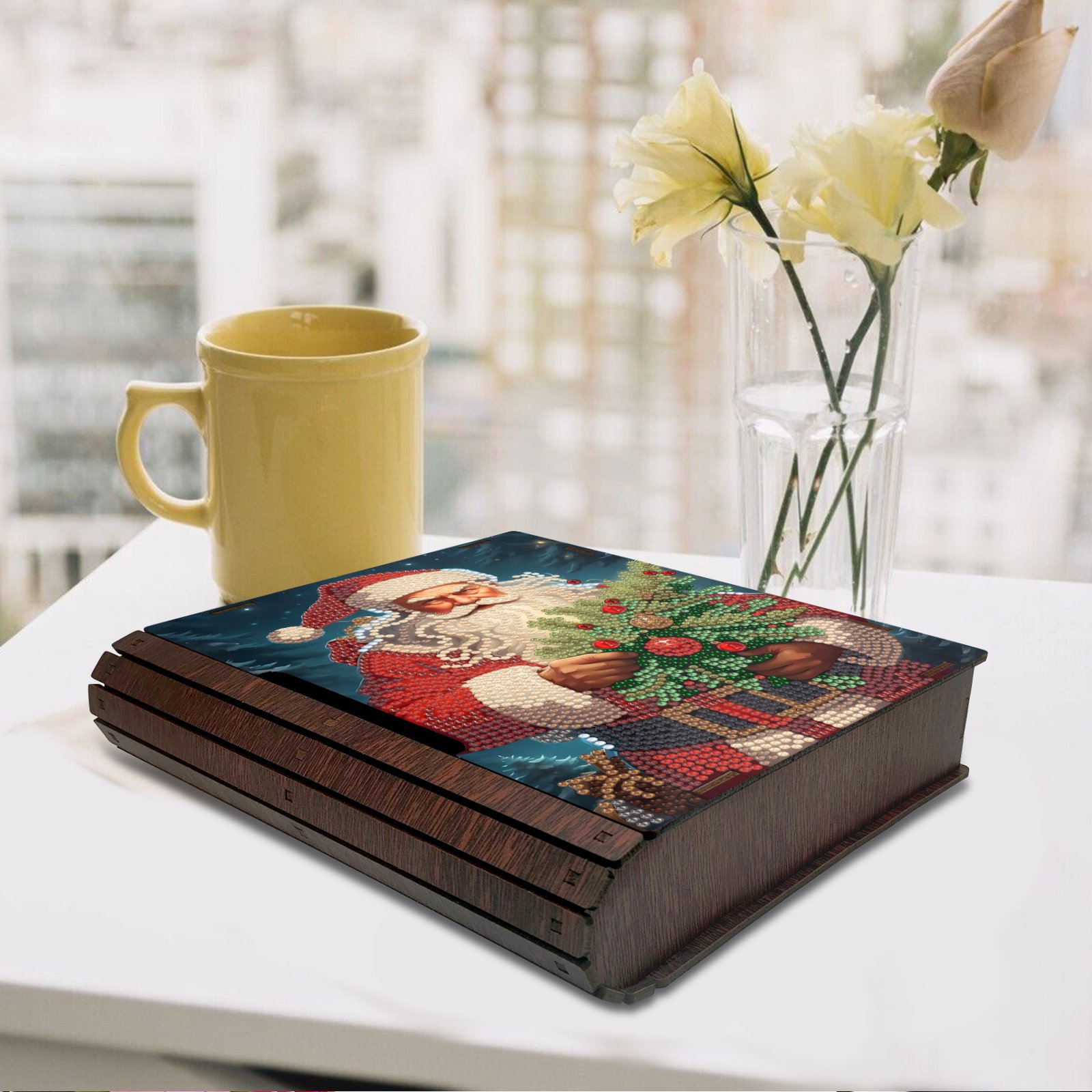 Christmas Santa Claus Snowman Decorative Wooden Diy Diamond Painting Book Storage Box Kits