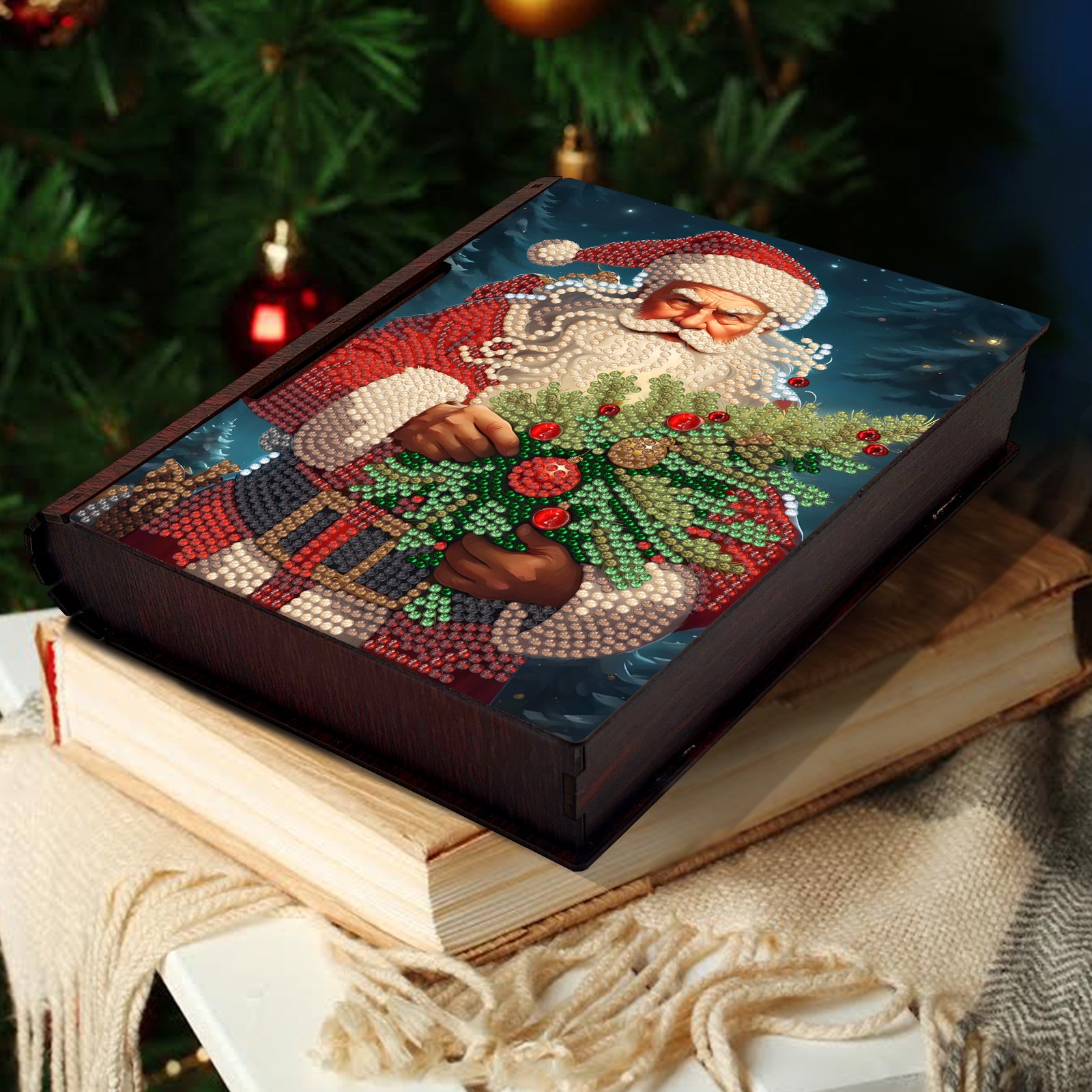 Christmas Santa Claus Snowman Decorative Wooden Diy Diamond Painting Book Storage Box Kits