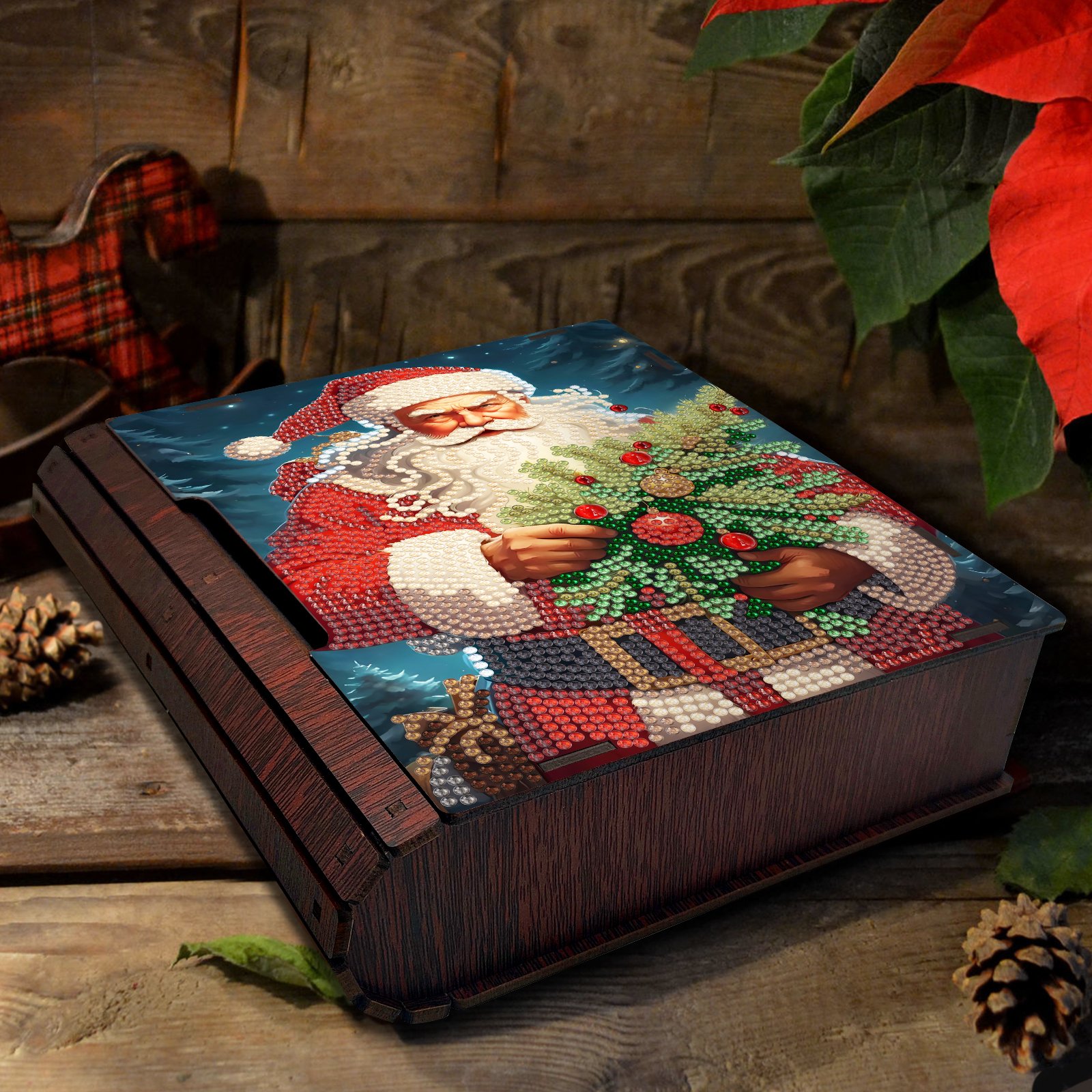Christmas Santa Claus Snowman Decorative Wooden Diy Diamond Painting Book Storage Box Kits