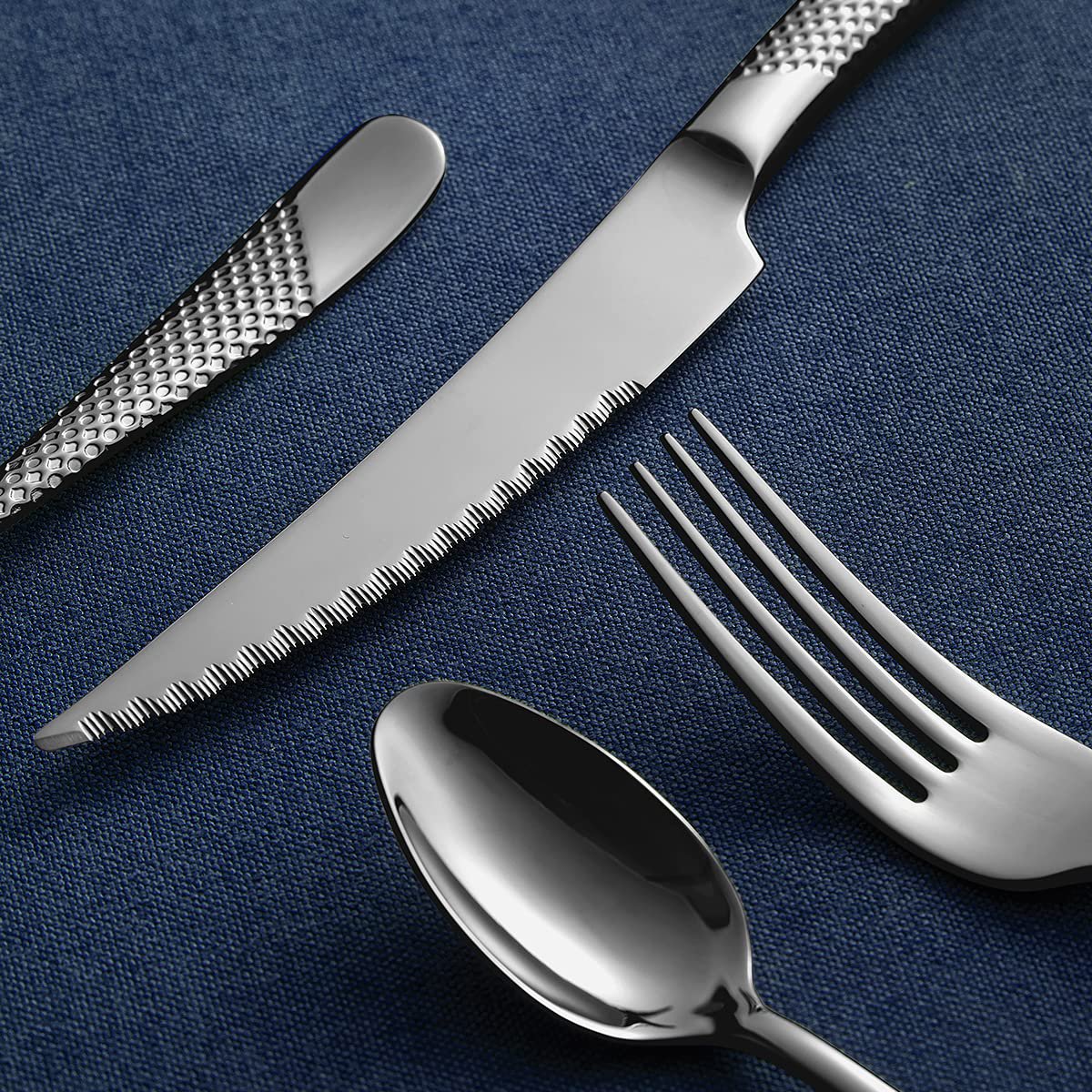 4 Pieces Brushed Fork And Spoon Wedding Black Silverware Set Modern Cutlery