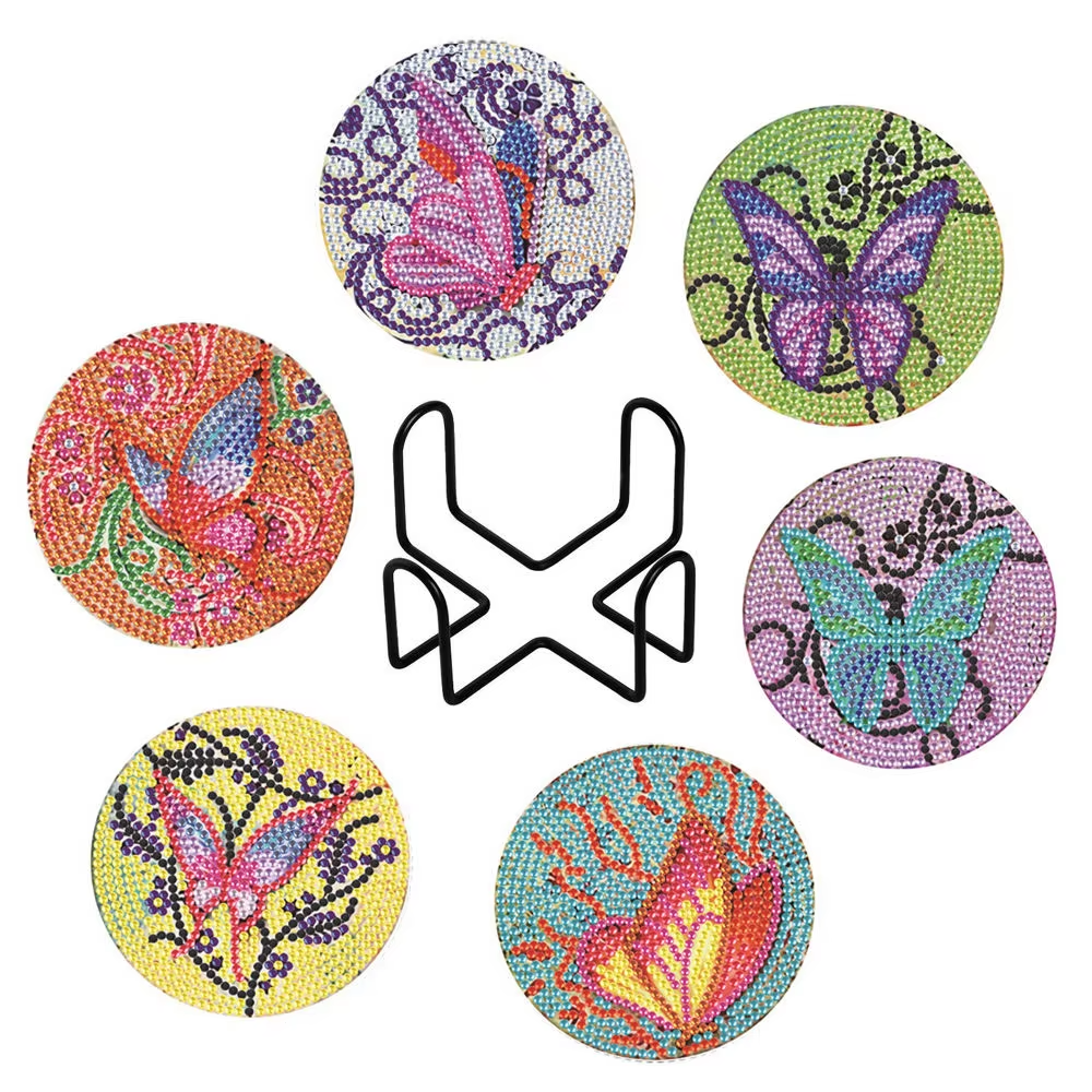 Diy Mandala Animal Diamond Cup Coasters Butterfly Round Diamond Painting Handicraft With Coasters Holder