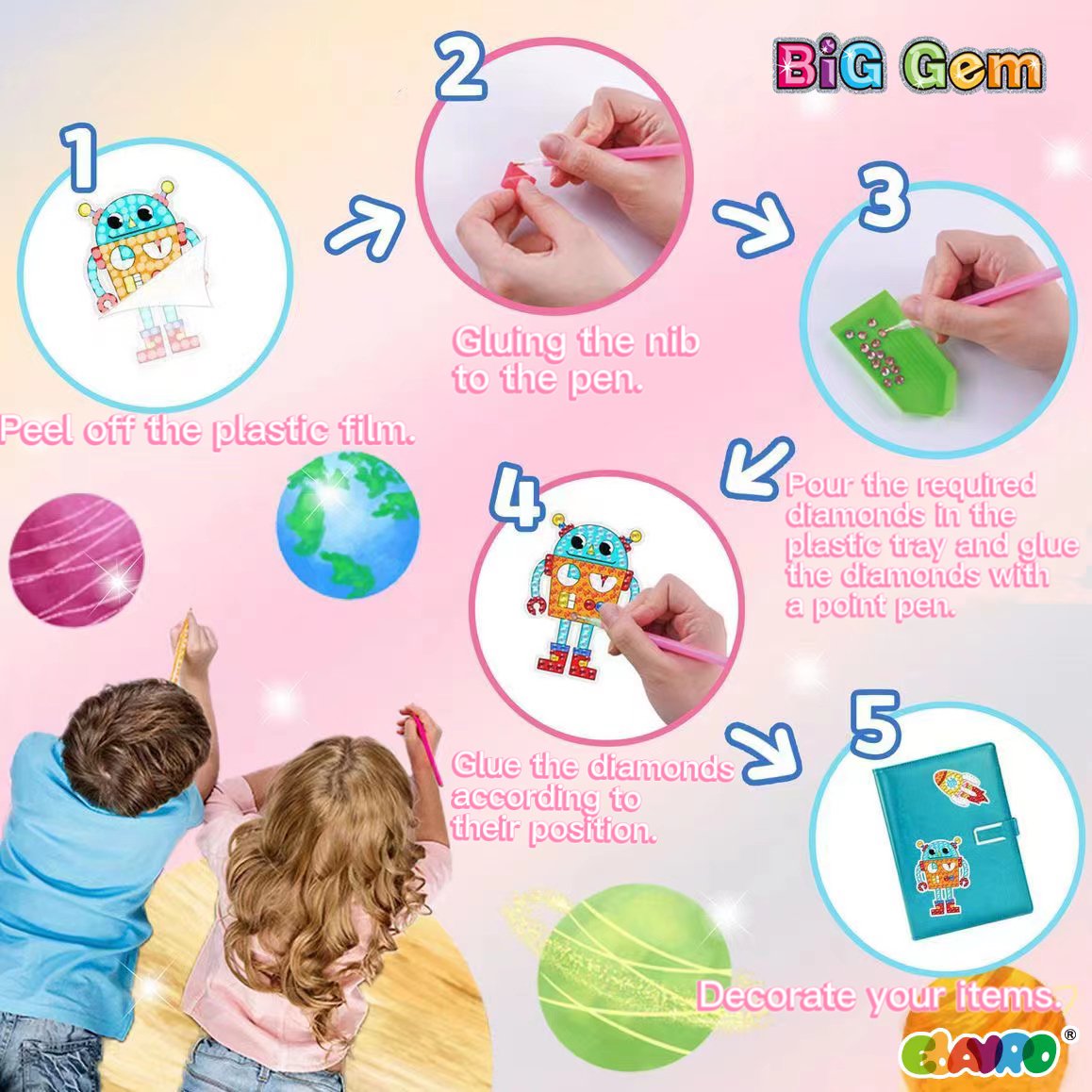Gemia Arts and Craft DIY 5D Diamond Painting Kit of Cartoon Animal Unicorn Space Christmas Gift Birthday Gift for Children